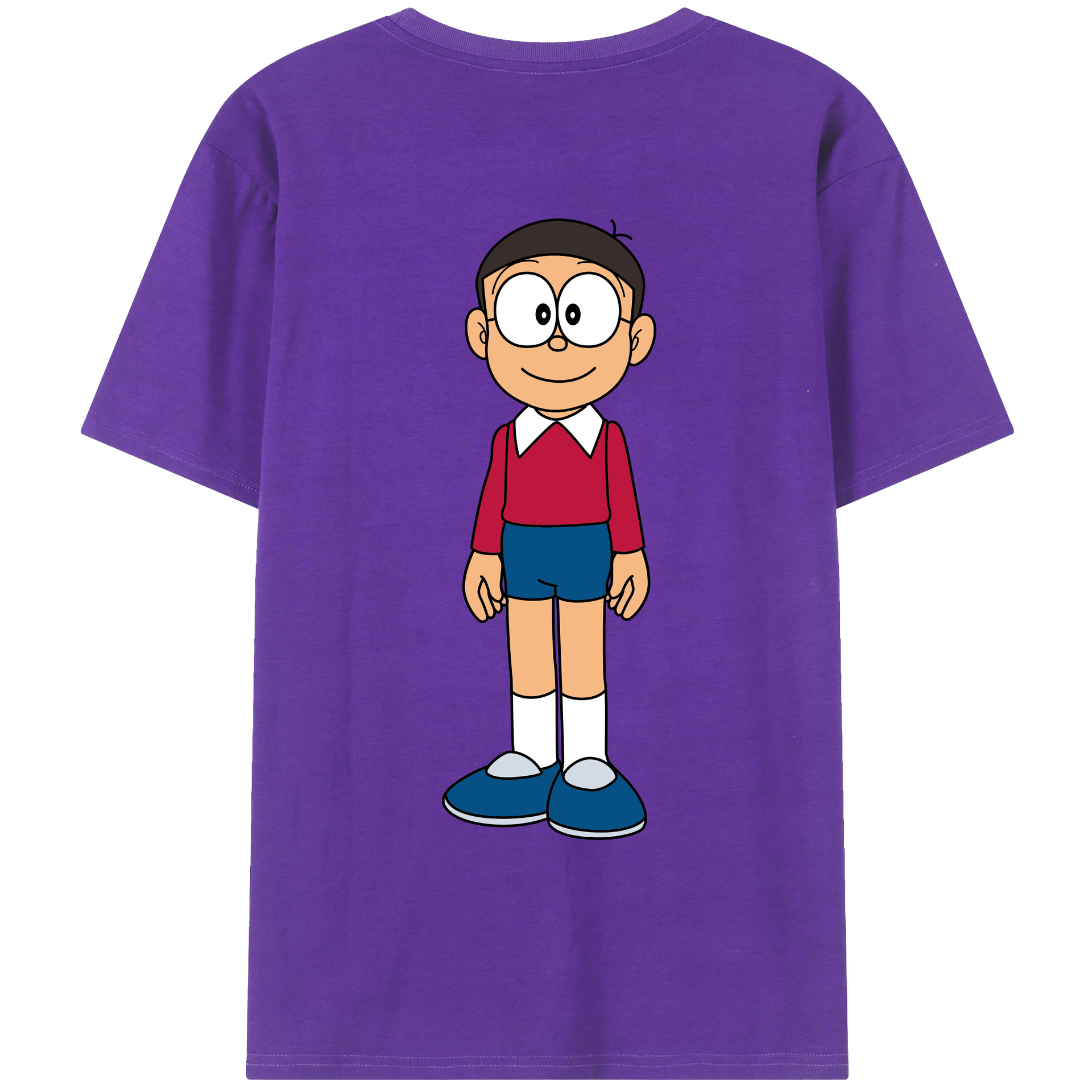 （画像用） ドラえもん 野比 のび太 Doraemon Nobita Nobi 綿100％ メンズ半袖Tシャツ（バックプリント） 通気性