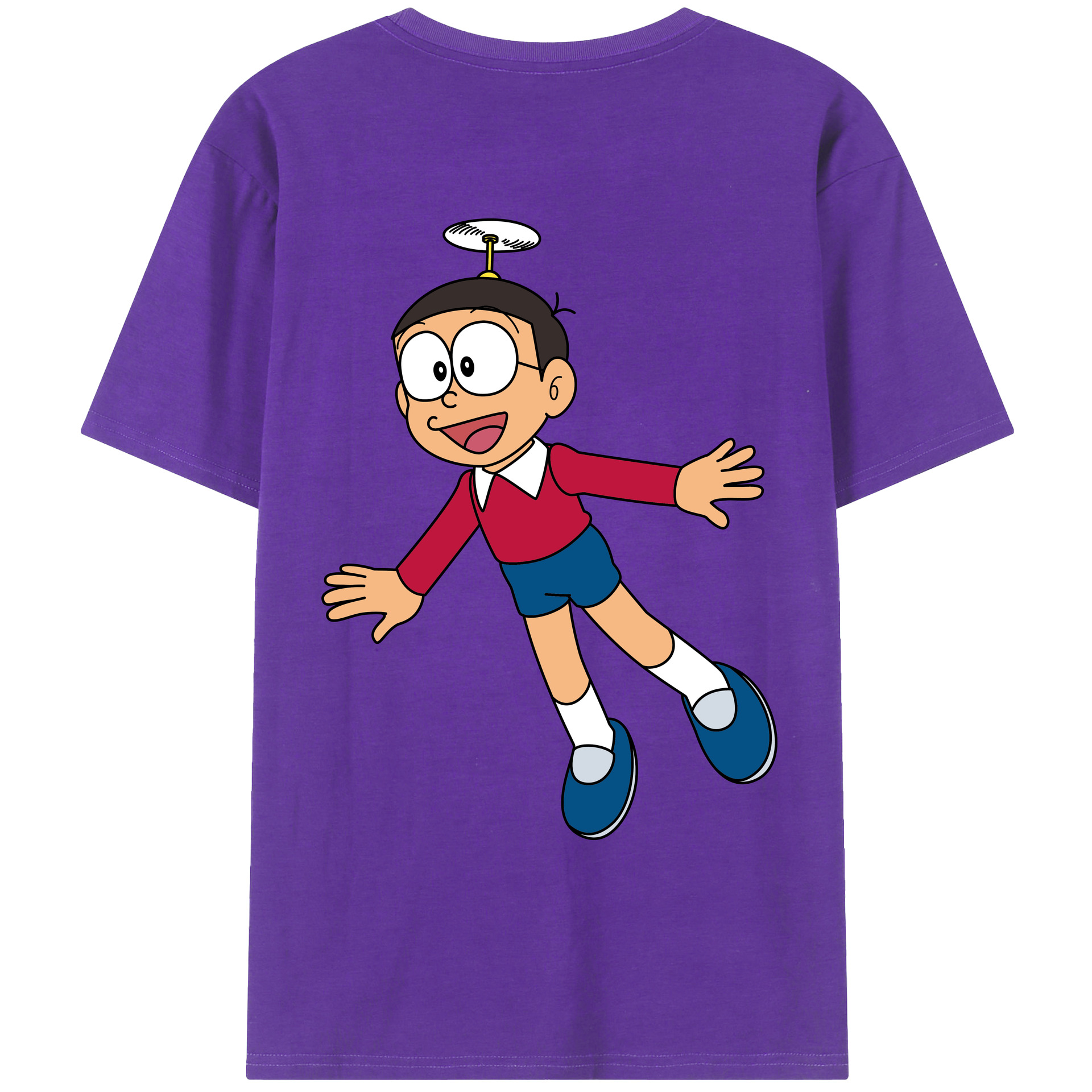 （画像用） ドラえもん 野比 のび太 Doraemon Nobita Nobi 綿100％ メンズ半袖Tシャツ（バックプリント） 通気性