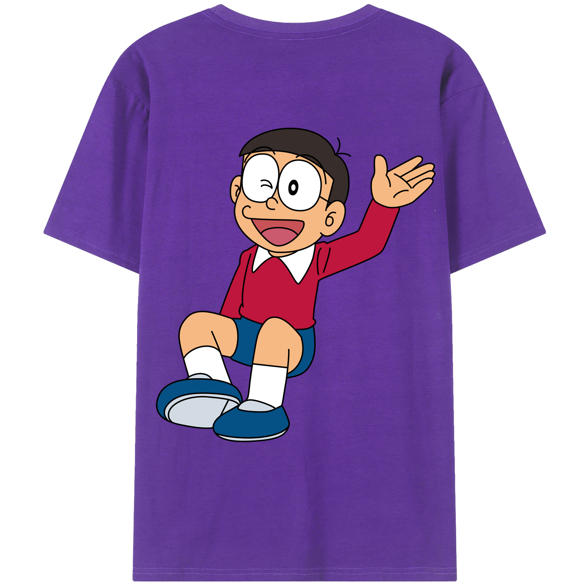 （画像用） ドラえもん 野比 のび太 Doraemon Nobita Nobi 綿100％ メンズ半袖Tシャツ（バックプリント） 通気性