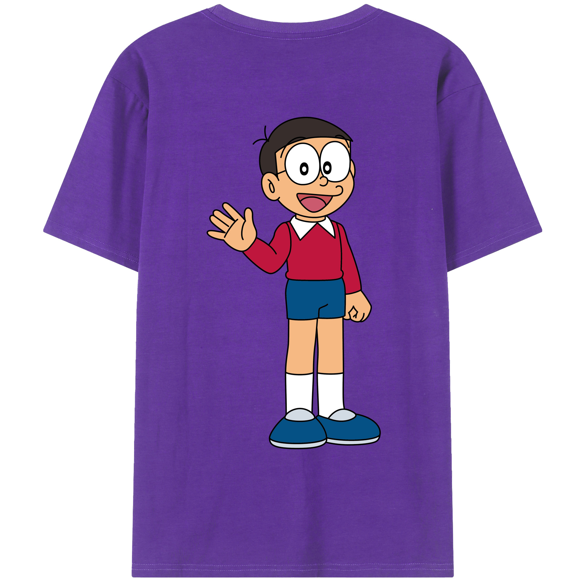 （画像用） ドラえもん 野比 のび太 Doraemon Nobita Nobi 綿100％ メンズ半袖Tシャツ（バックプリント） 通気性
