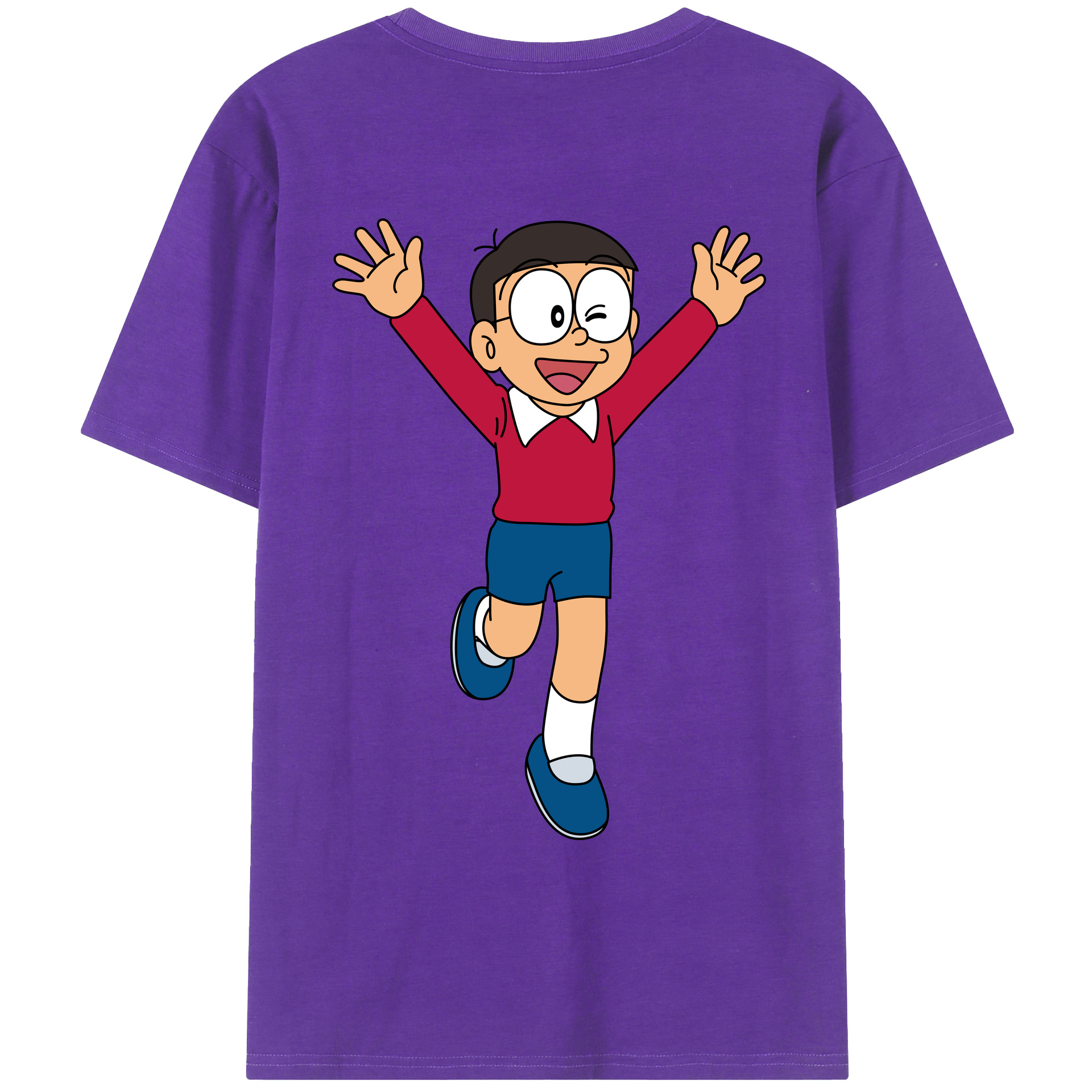 （画像用） ドラえもん 野比 のび太 Doraemon Nobita Nobi 綿100％ メンズ半袖Tシャツ（バックプリント） 通気性