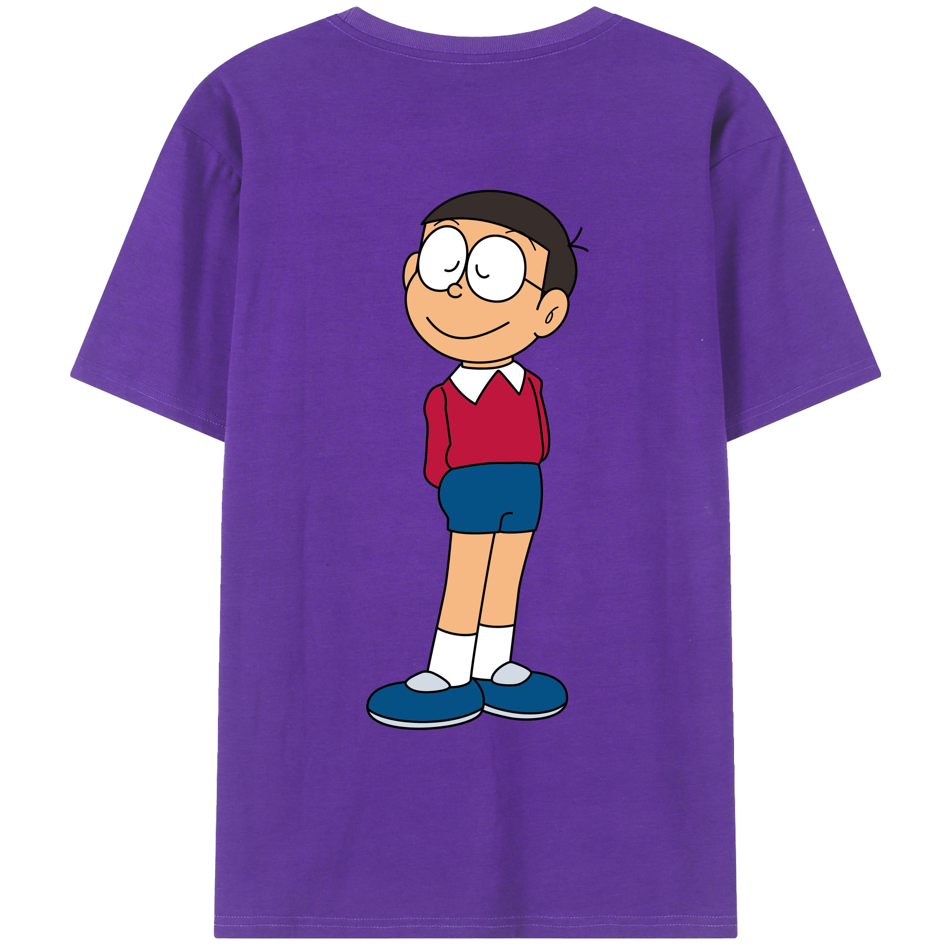 （画像用） ドラえもん 野比 のび太 Doraemon Nobita Nobi 綿100％ メンズ半袖Tシャツ（バックプリント） 通気性