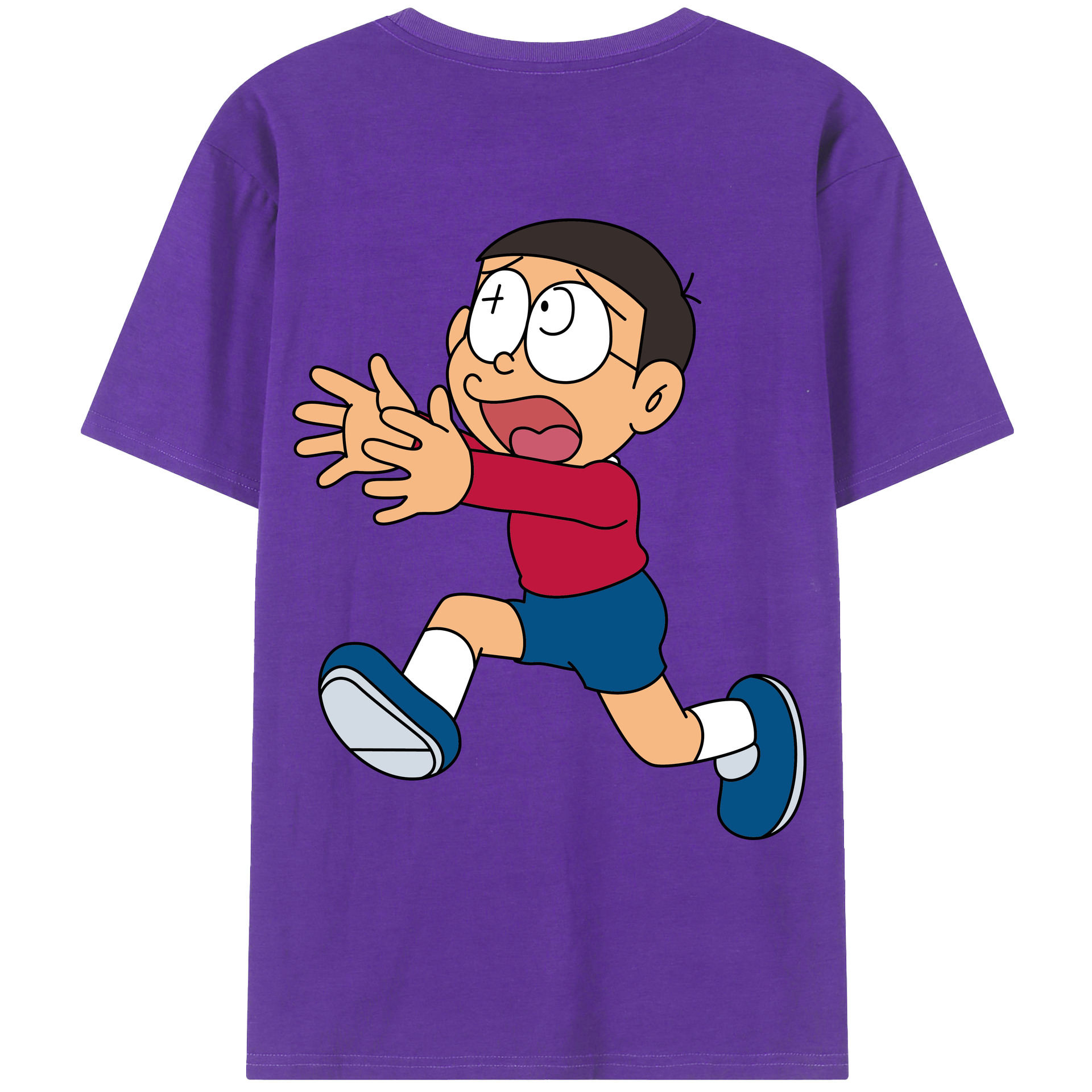 （画像用） ドラえもん 野比 のび太 Doraemon Nobita Nobi 綿100％ メンズ半袖Tシャツ（バックプリント） 通気性