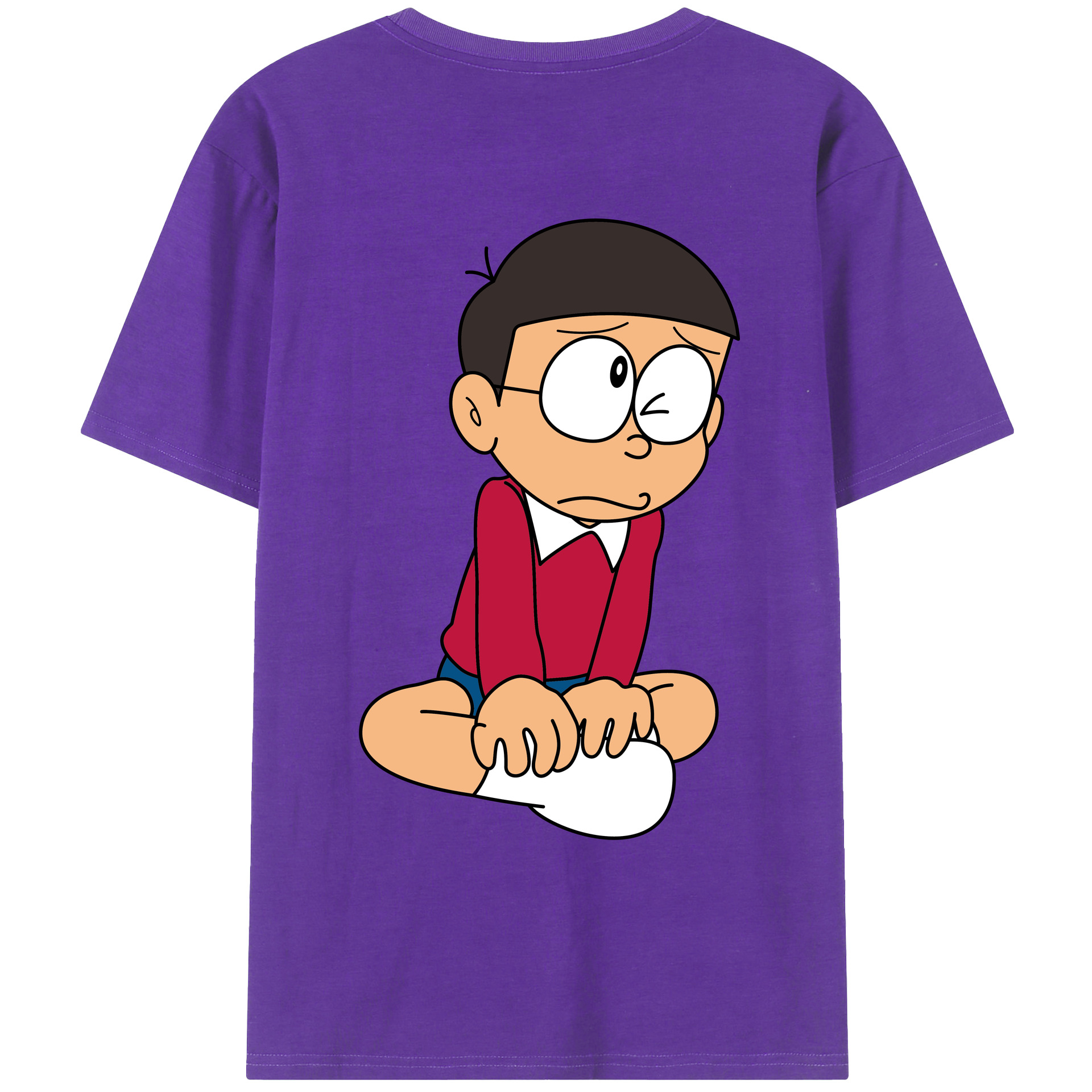 （画像用） ドラえもん 野比 のび太 Doraemon Nobita Nobi 綿100％ メンズ半袖Tシャツ（バックプリント） 通気性