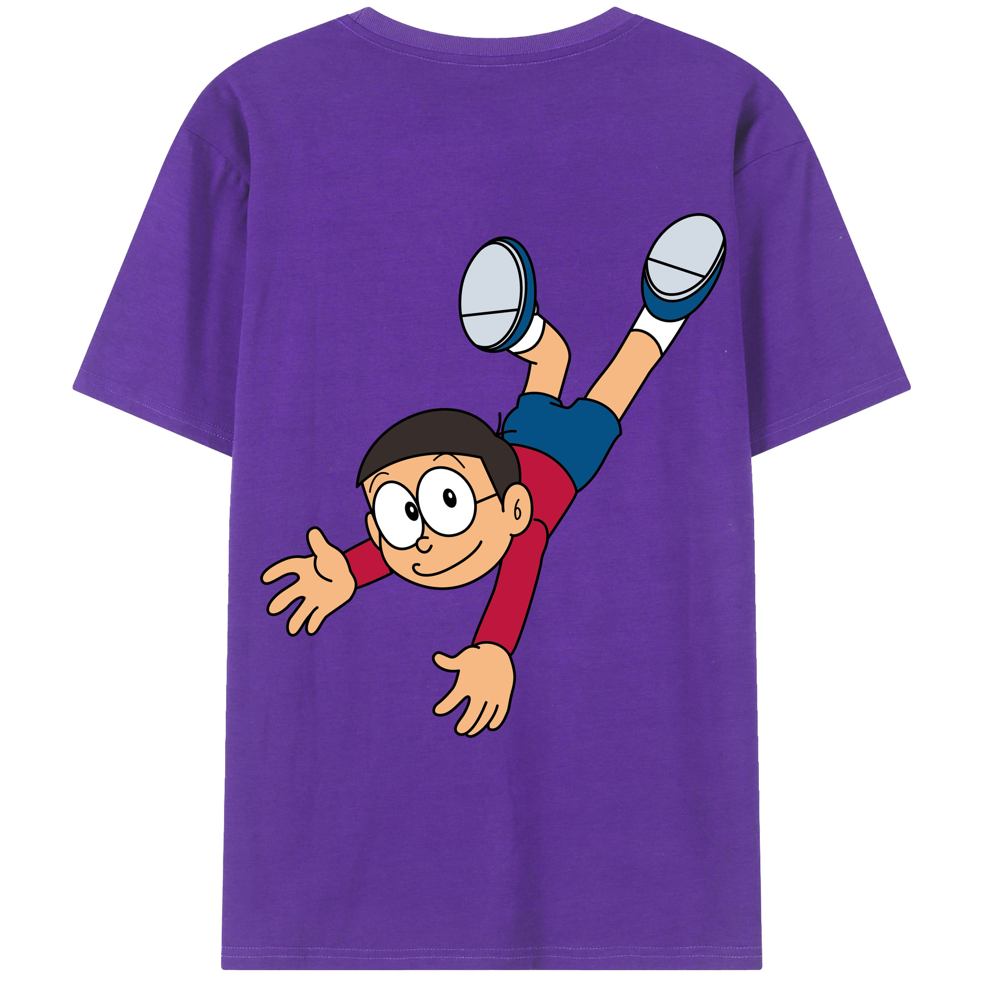 （画像用） ドラえもん 野比 のび太 Doraemon Nobita Nobi 綿100％ メンズ半袖Tシャツ（バックプリント） 通気性