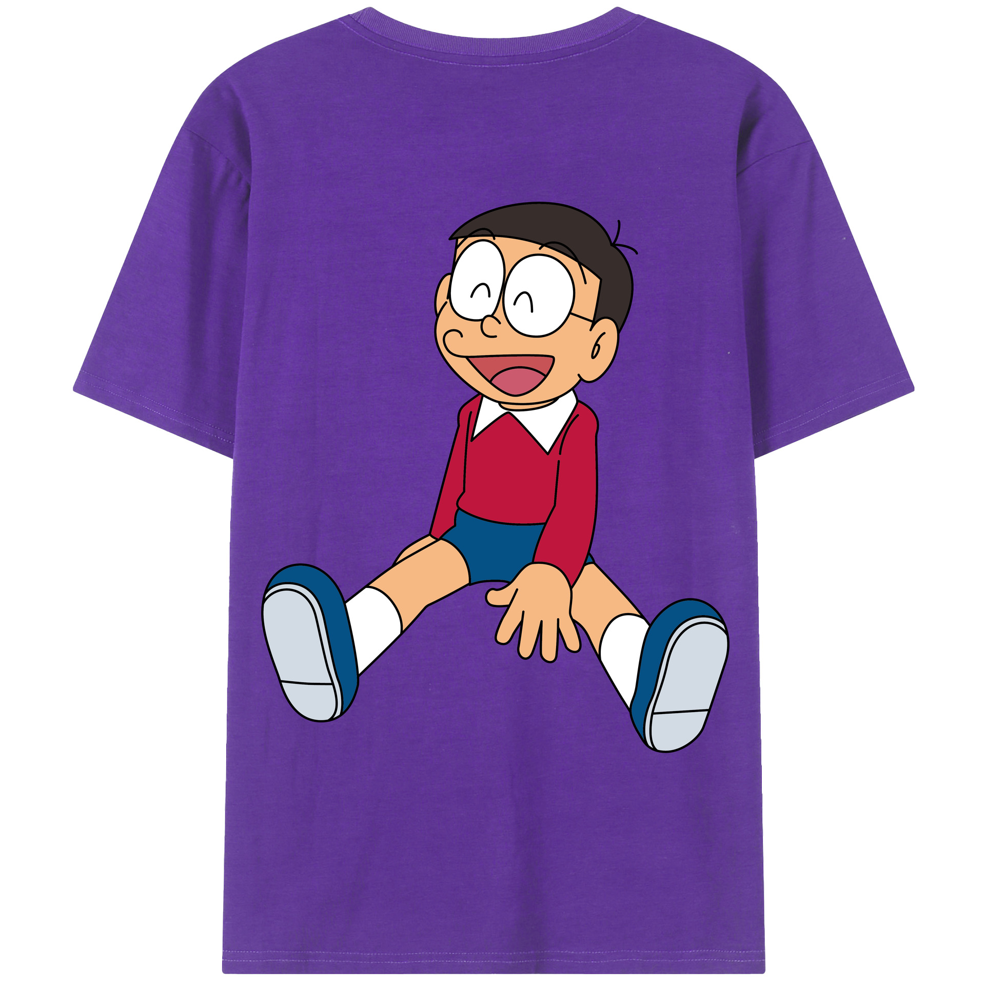 （画像用） ドラえもん 野比 のび太 Doraemon Nobita Nobi 綿100％ メンズ半袖Tシャツ（バックプリント） 通気性