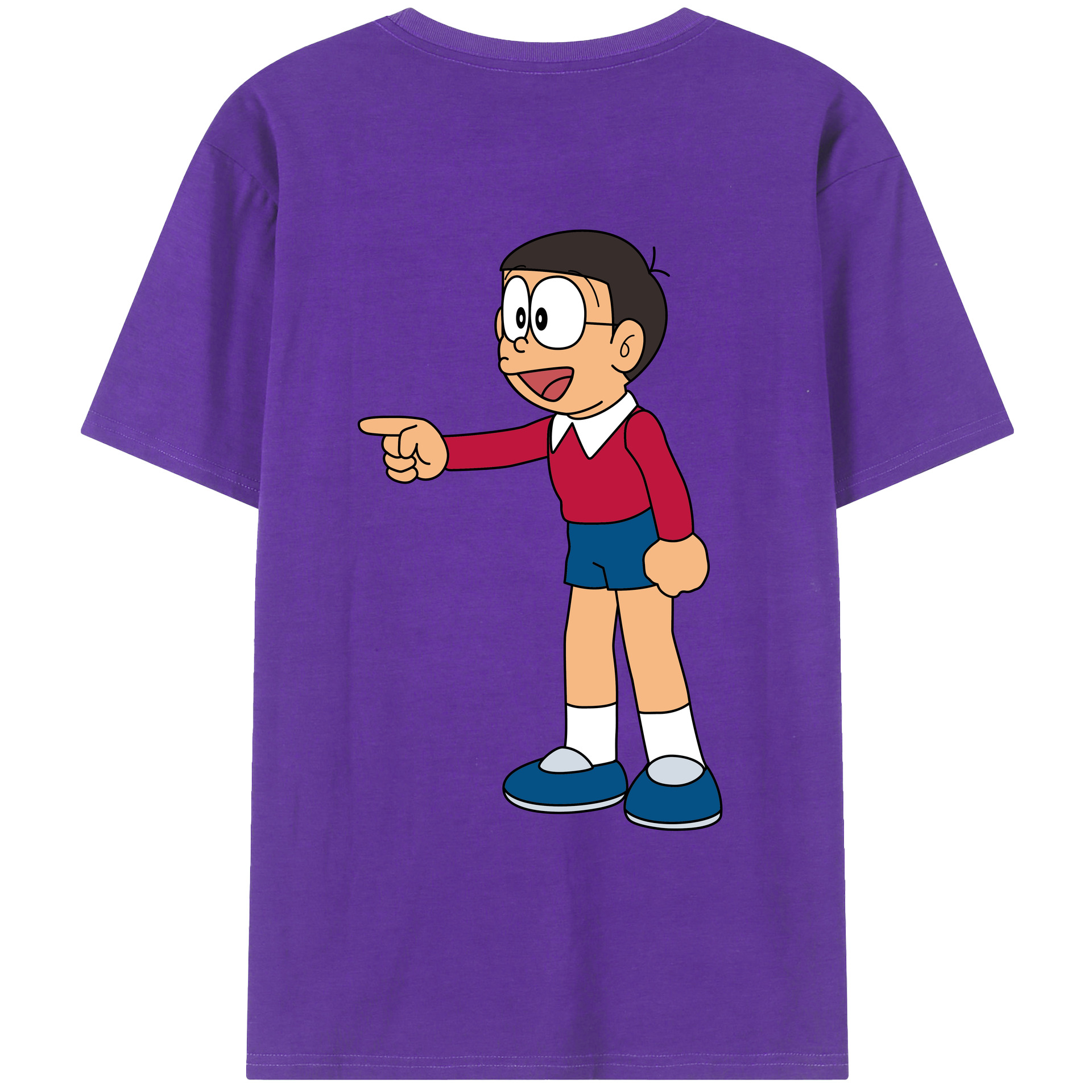 （画像用） ドラえもん 野比 のび太 Doraemon Nobita Nobi 綿100％ メンズ半袖Tシャツ（バックプリント） 通気性
