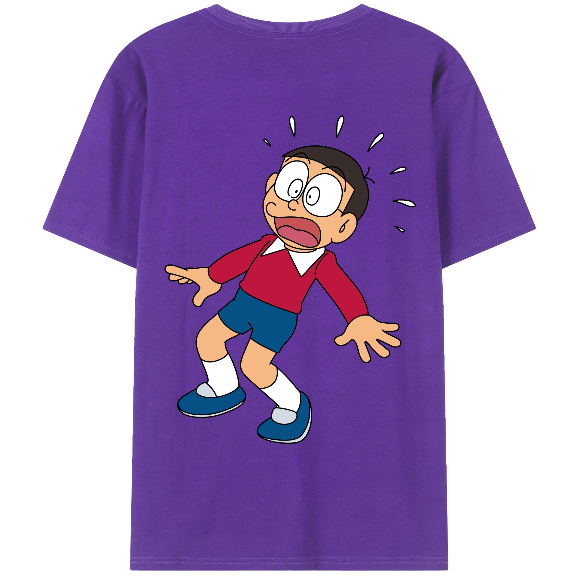 （画像用） ドラえもん 野比 のび太 Doraemon Nobita Nobi 綿100％ メンズ半袖Tシャツ（バックプリント） 通気性