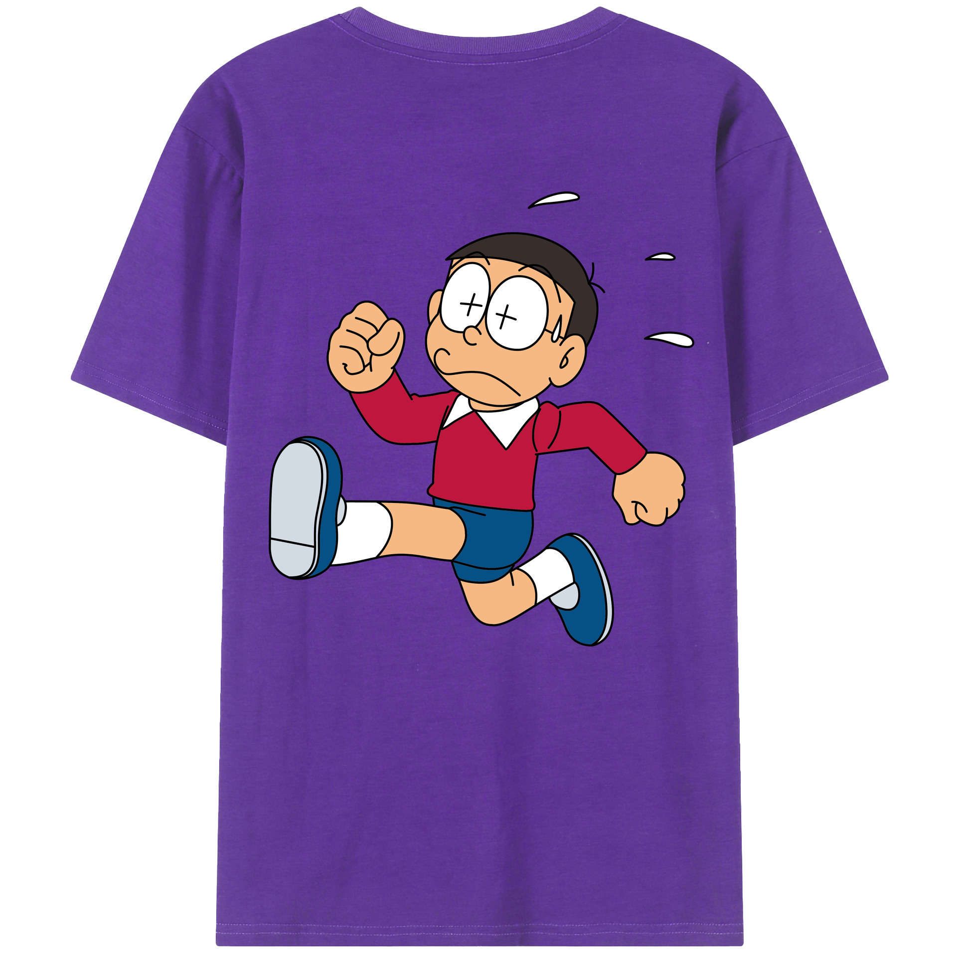 （画像用） ドラえもん 野比 のび太 Doraemon Nobita Nobi 綿100％ メンズ半袖Tシャツ（バックプリント） 通気性