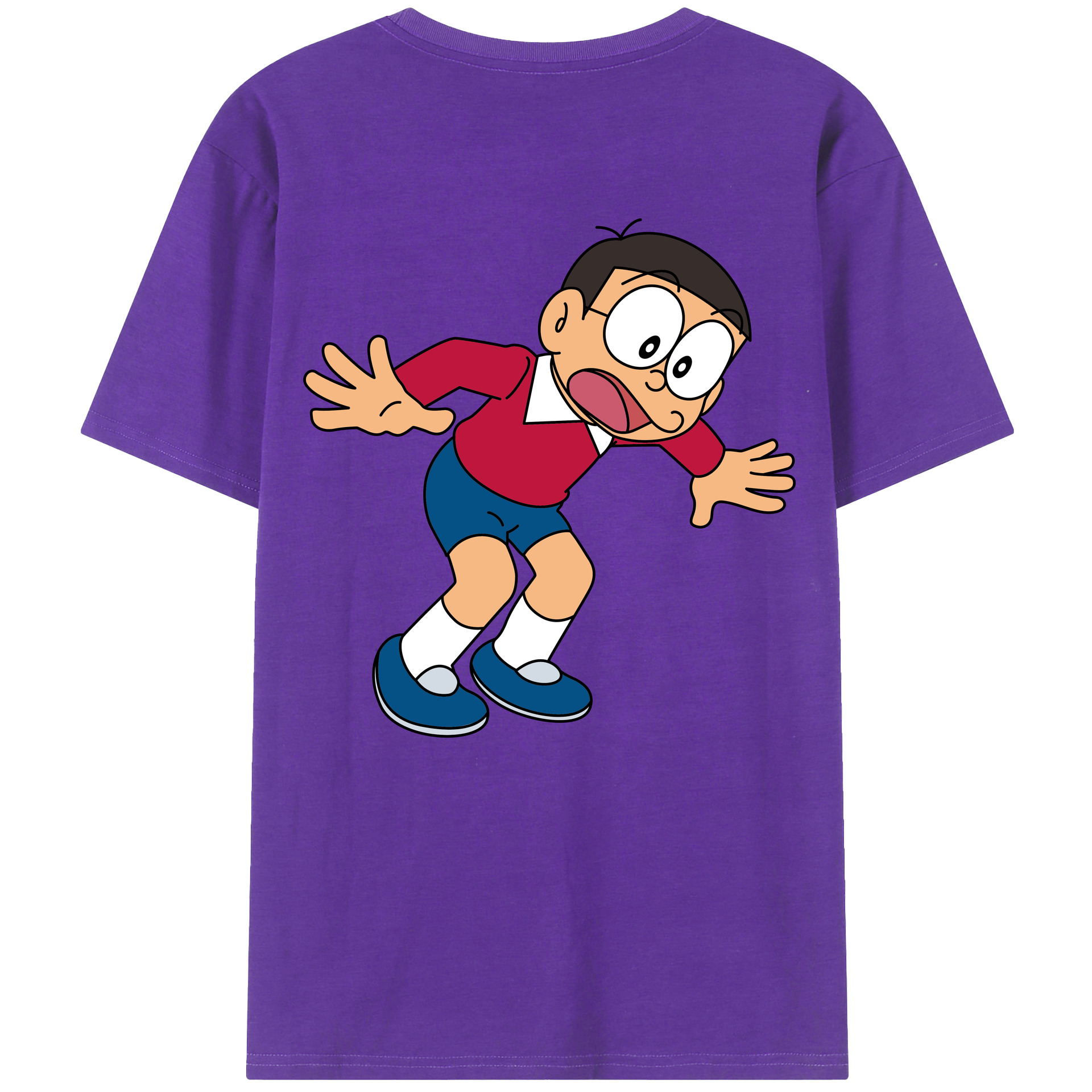 （画像用） ドラえもん 野比 のび太 Doraemon Nobita Nobi 綿100％ メンズ半袖Tシャツ（バックプリント） 通気性