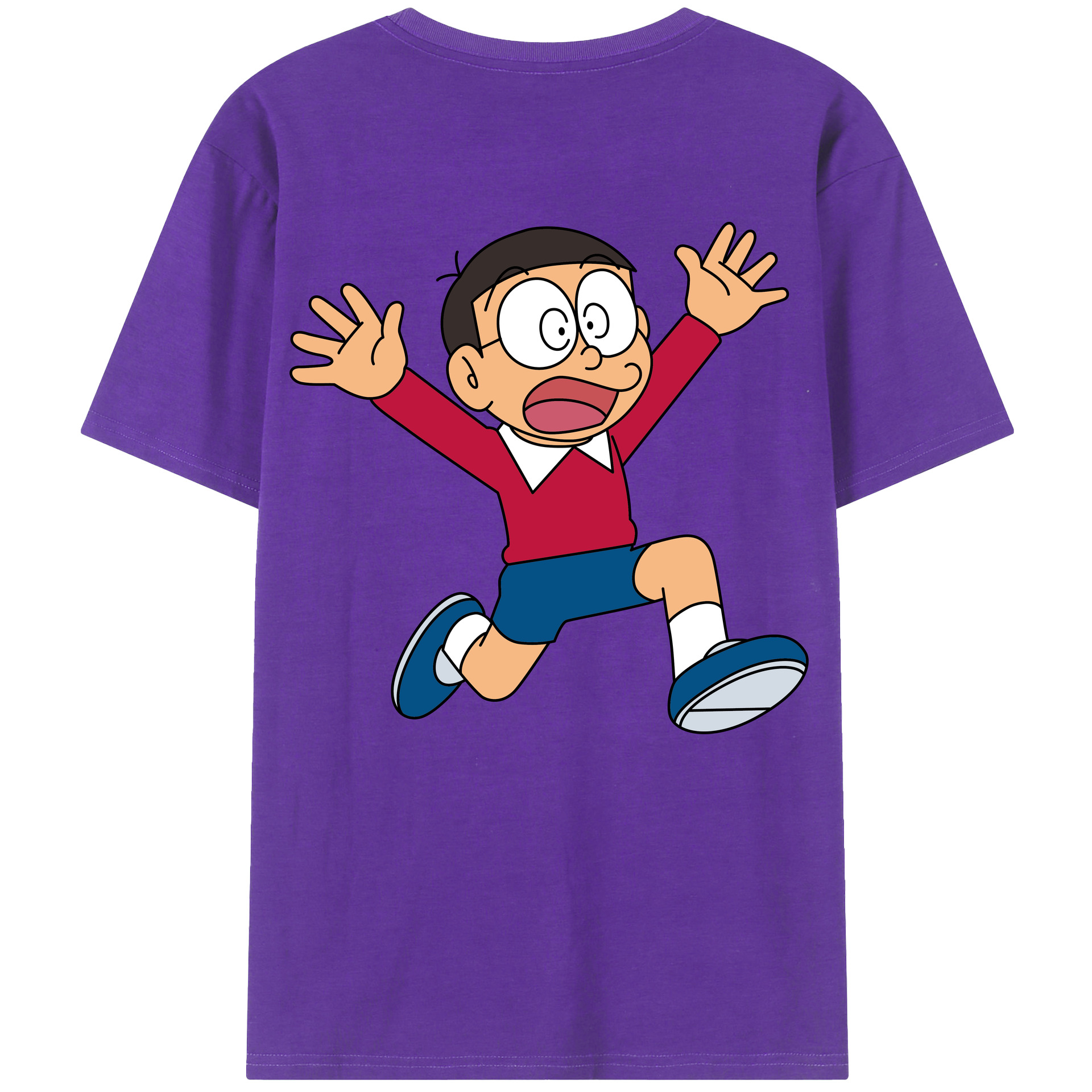 （画像用） ドラえもん 野比 のび太 Doraemon Nobita Nobi 綿100％ メンズ半袖Tシャツ（バックプリント） 通気性