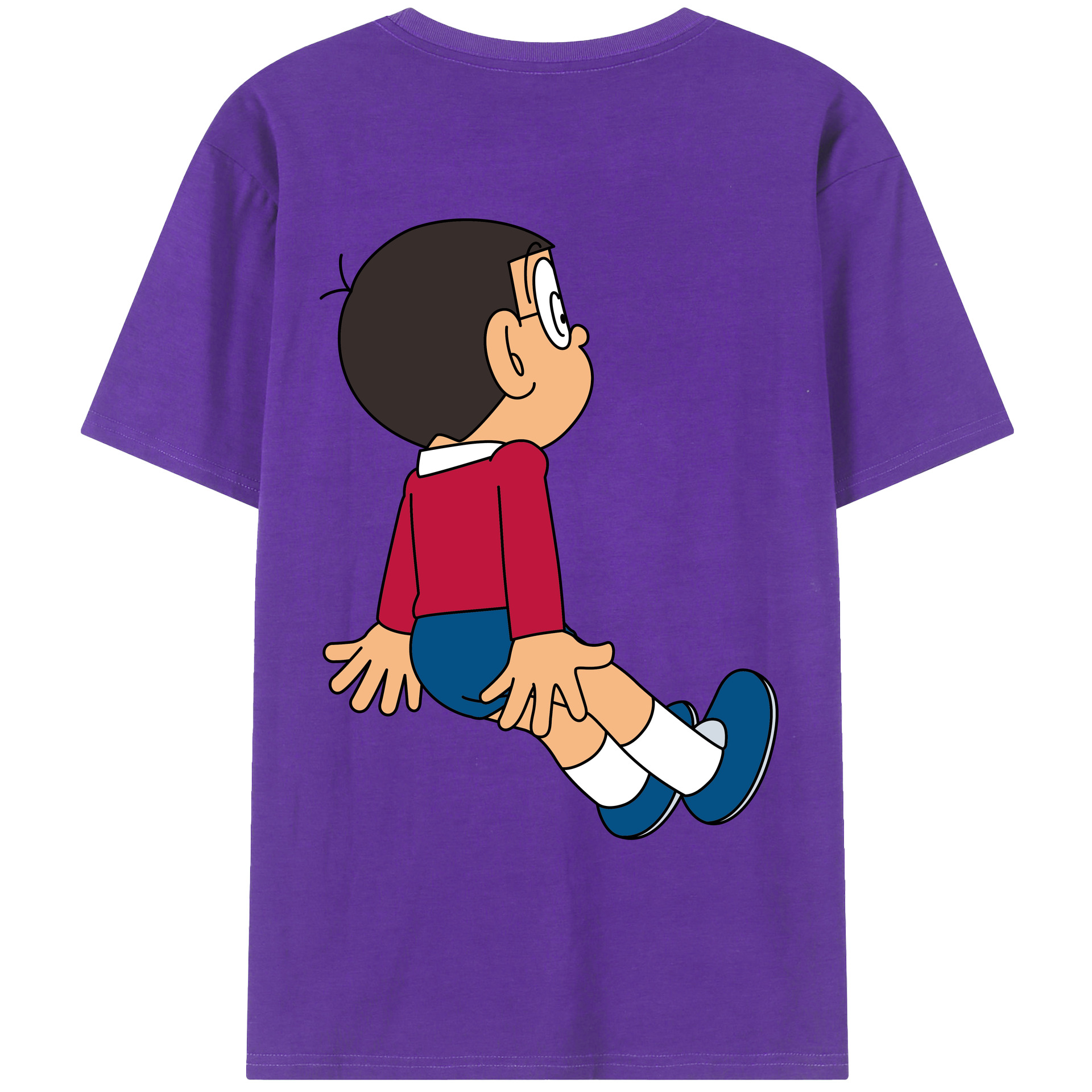 （画像用） ドラえもん 野比 のび太 Doraemon Nobita Nobi 綿100％ メンズ半袖Tシャツ（バックプリント） 通気性