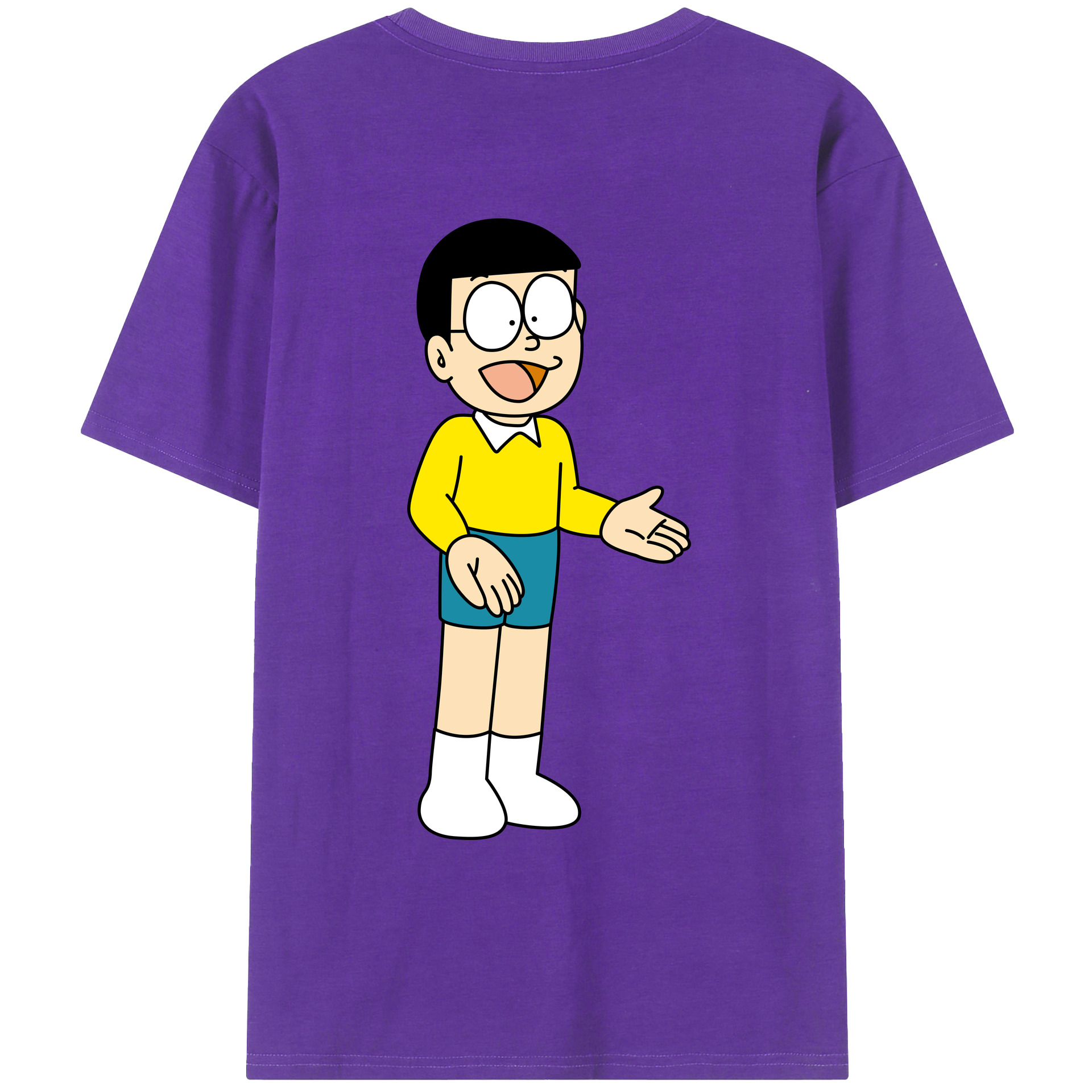 （画像用） ドラえもん 野比 のび太 Doraemon Nobita Nobi 綿100％ メンズ半袖Tシャツ（バックプリント） 通気性