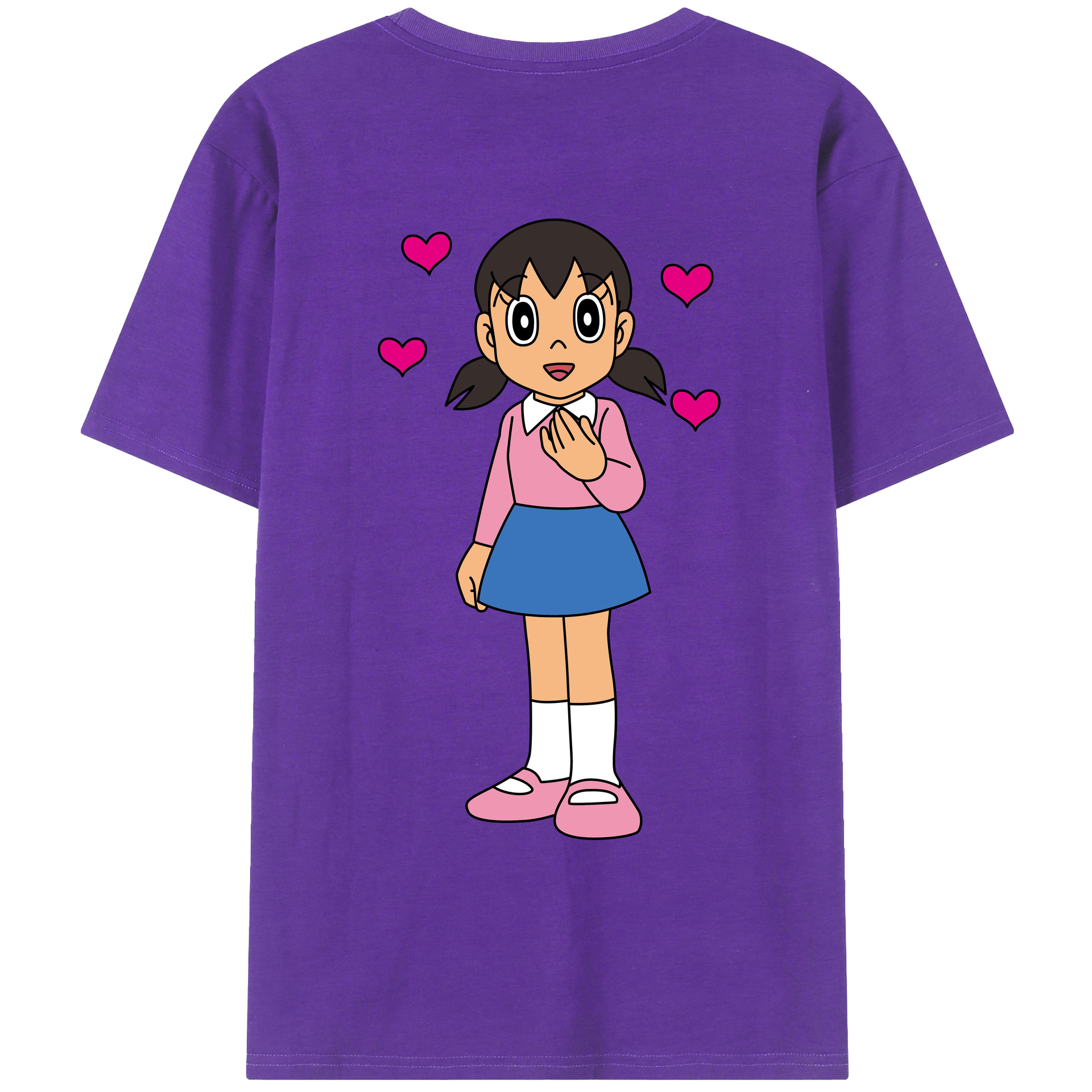 （画像用） ドラえもん みなもと しずか Doraemon Shizuka Minamoto 綿100％ メンズ半袖Tシャツ（バックプリント） 通気性