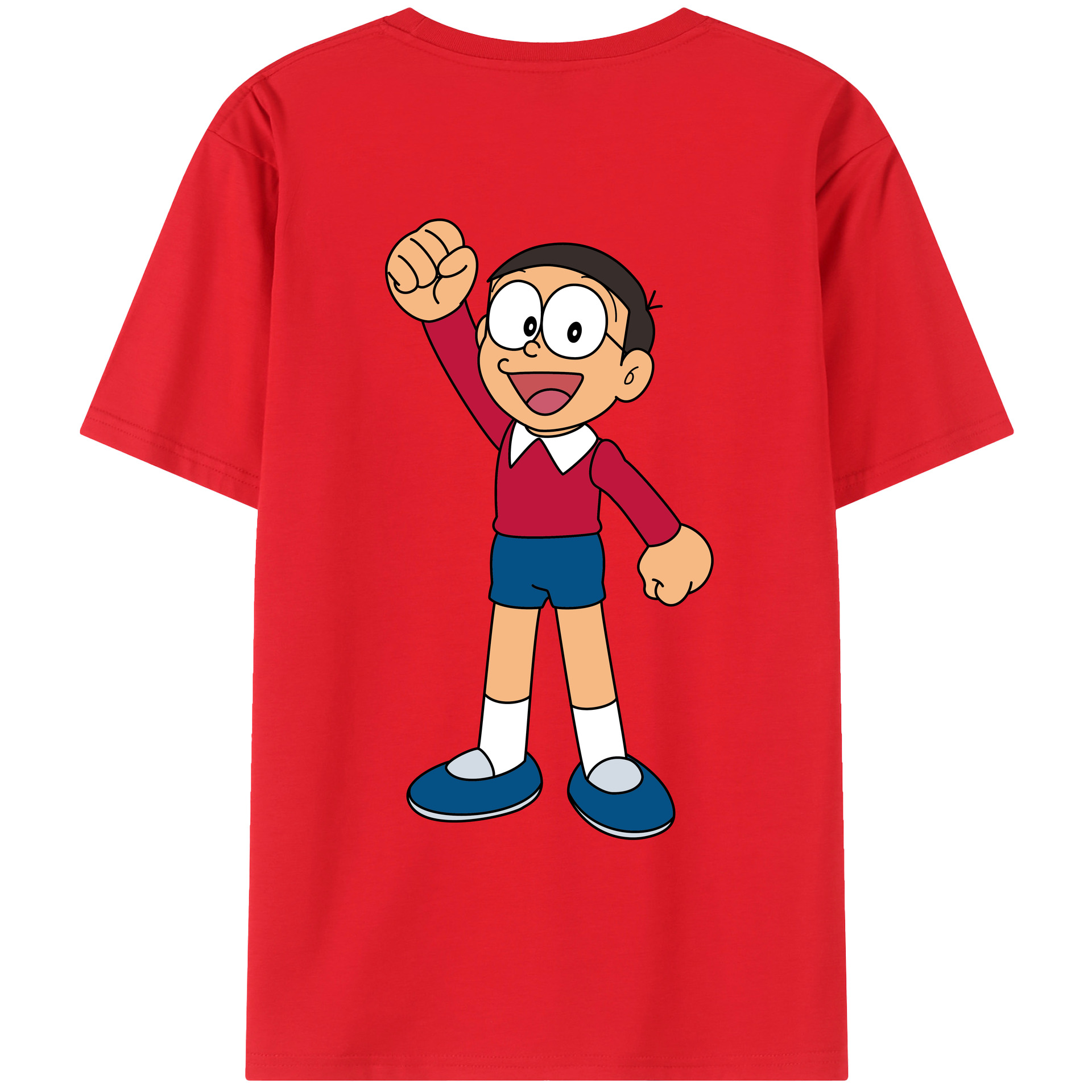 （画像用） ドラえもん 野比 のび太 Doraemon Nobita Nobi 綿100％ メンズ半袖Tシャツ（バックプリント） 通気性