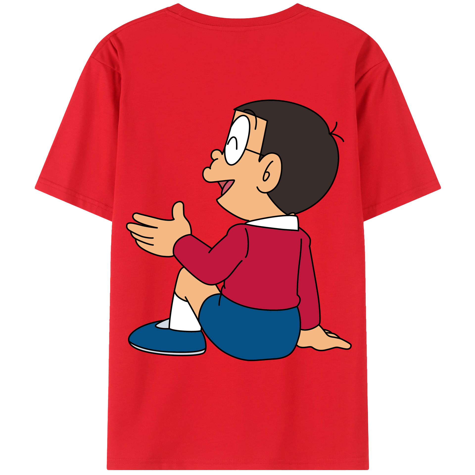 （画像用） ドラえもん 野比 のび太 Doraemon Nobita Nobi 綿100％ メンズ半袖Tシャツ（バックプリント） 通気性