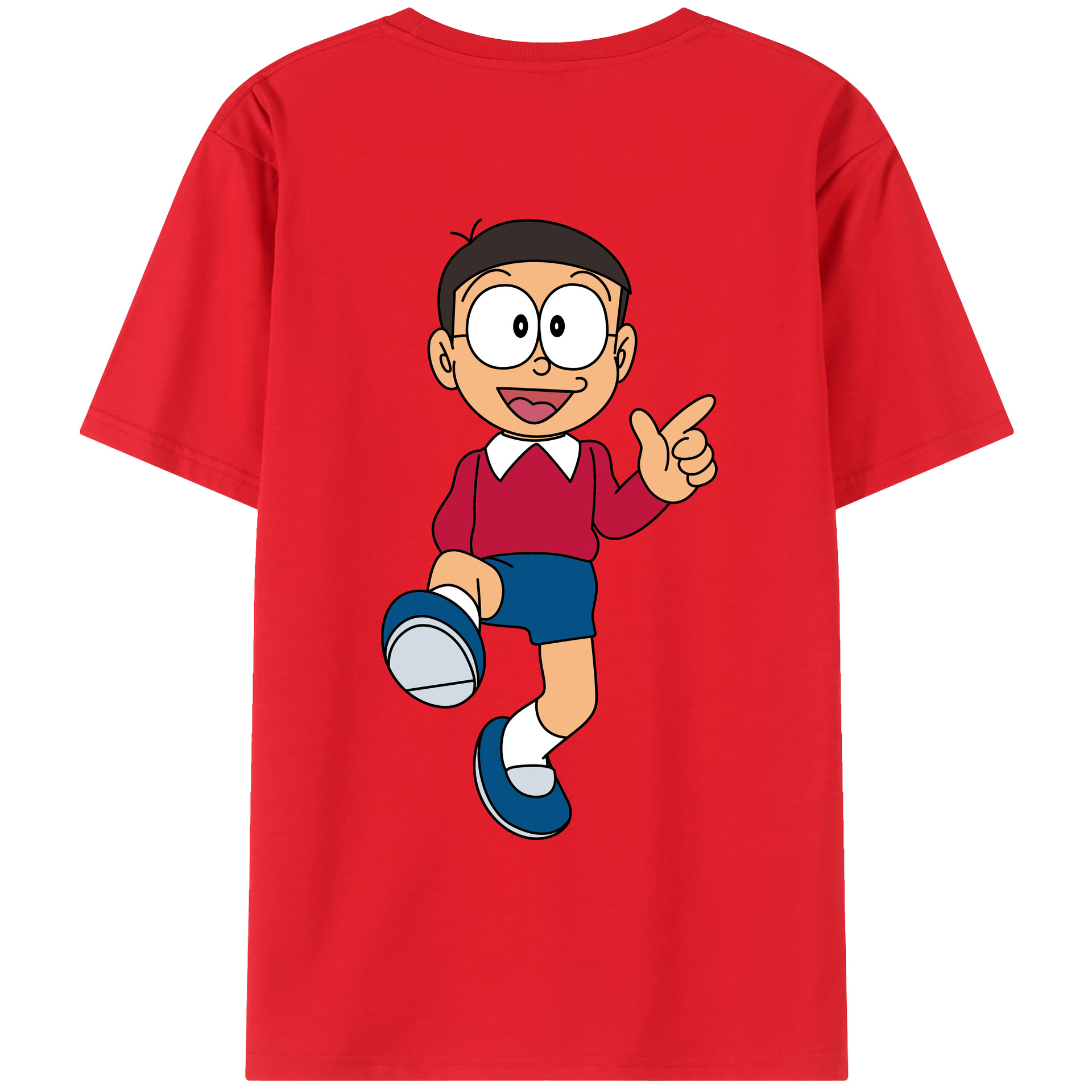 （画像用） ドラえもん 野比 のび太 Doraemon Nobita Nobi 綿100％ メンズ半袖Tシャツ（バックプリント） 通気性