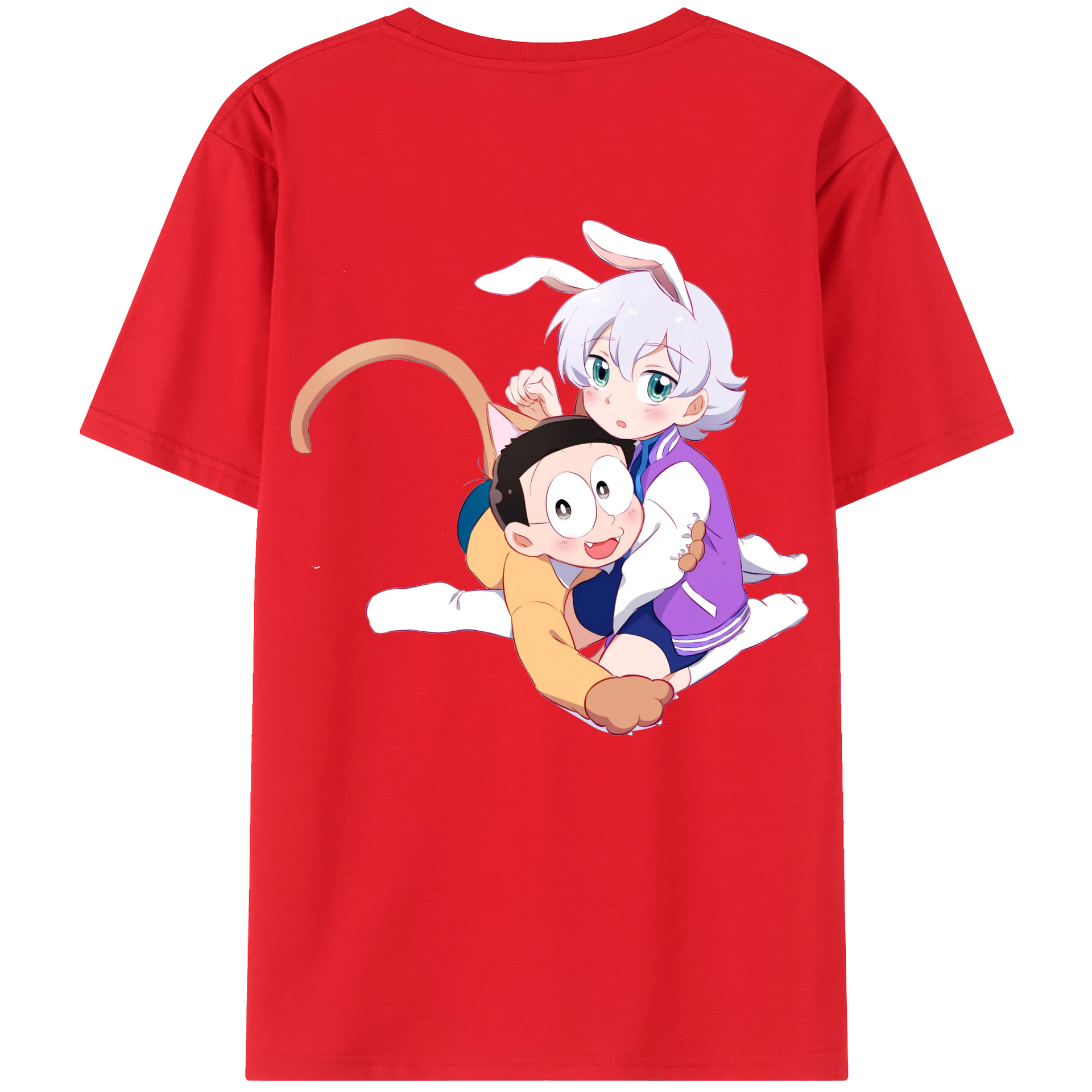 （画像用） ドラえもん 野比 のび太 Doraemon Nobita Nobi 綿100％ メンズ半袖Tシャツ（バックプリント） 通気性