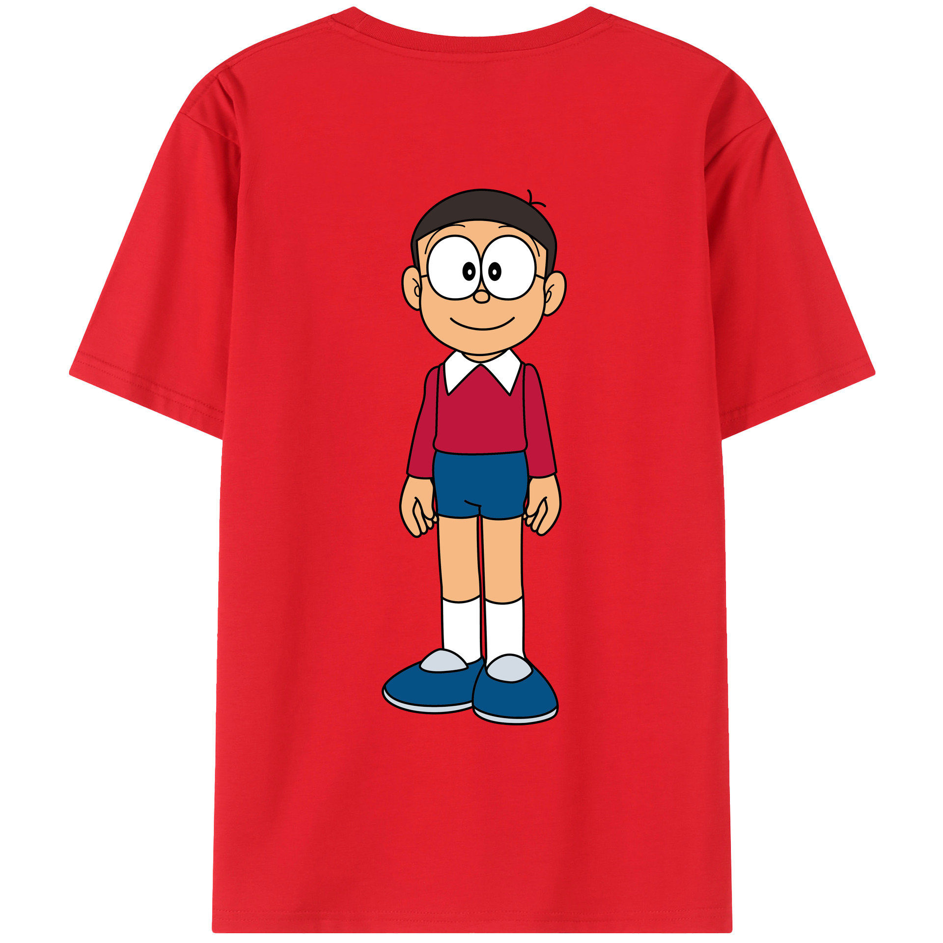 （画像用） ドラえもん 野比 のび太 Doraemon Nobita Nobi 綿100％ メンズ半袖Tシャツ（バックプリント） 通気性