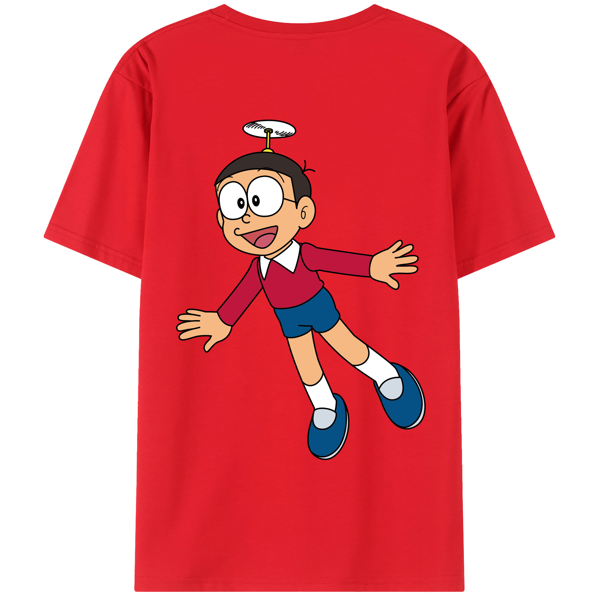 （画像用） ドラえもん 野比 のび太 Doraemon Nobita Nobi 綿100％ メンズ半袖Tシャツ（バックプリント） 通気性