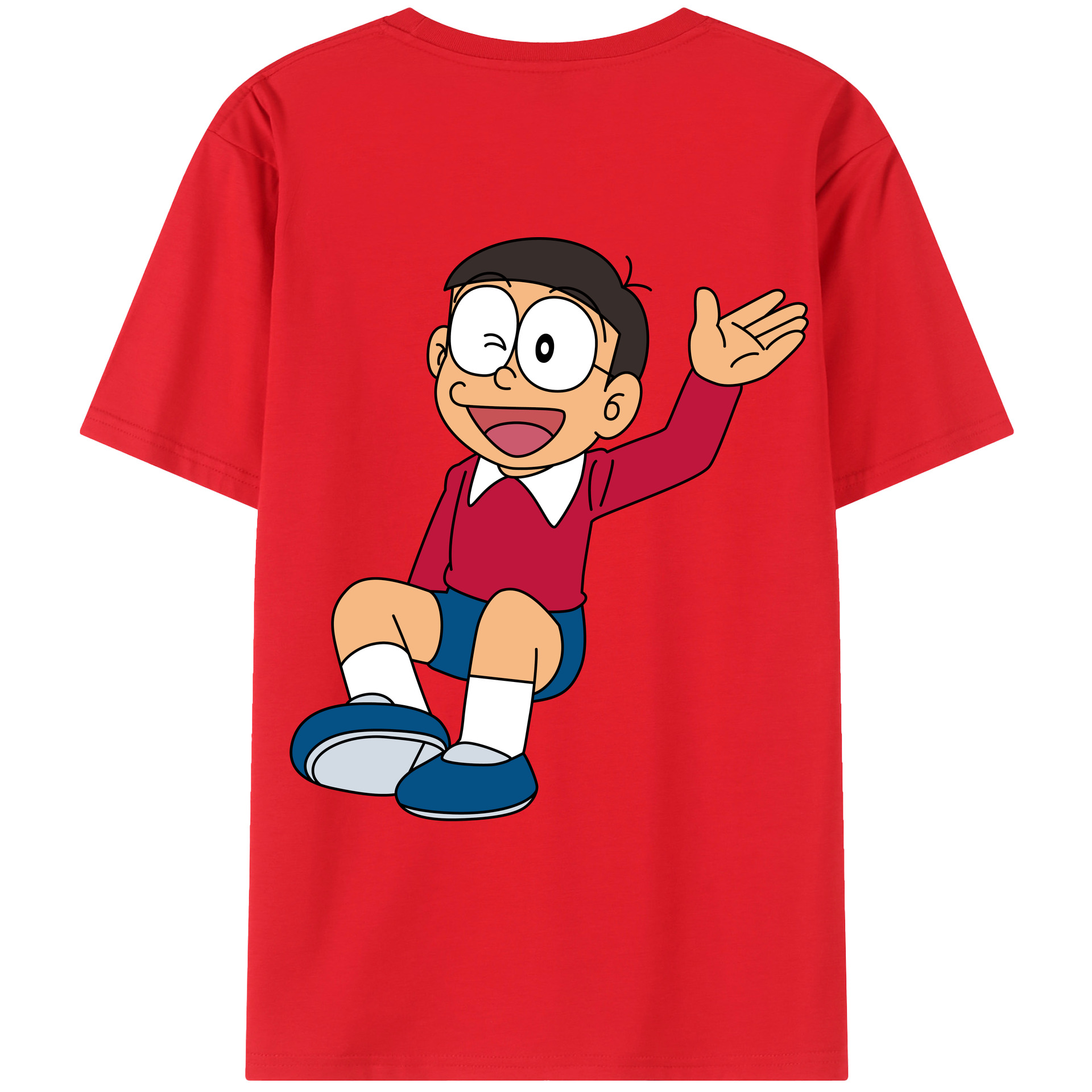 （画像用） ドラえもん 野比 のび太 Doraemon Nobita Nobi 綿100％ メンズ半袖Tシャツ（バックプリント） 通気性