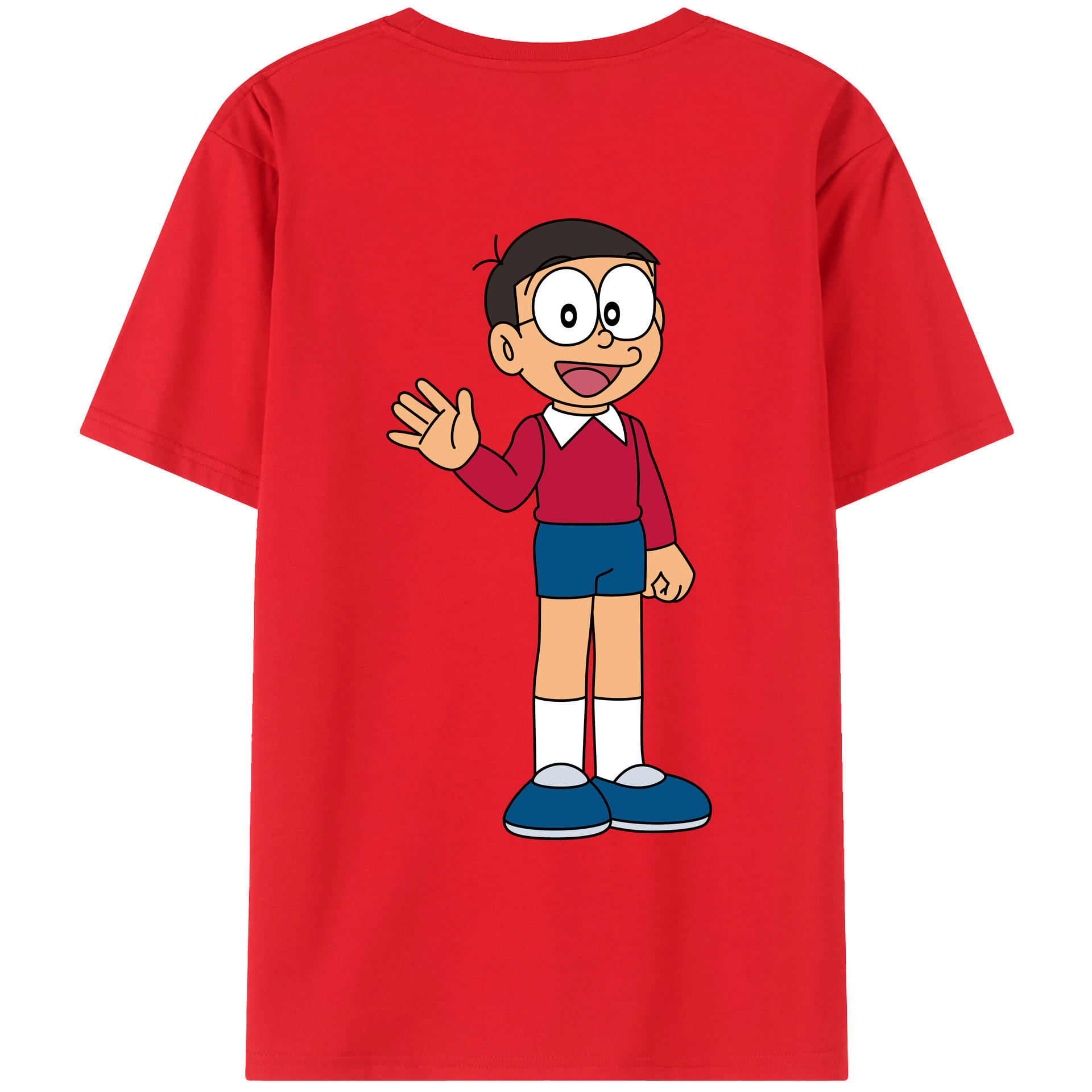 （画像用） ドラえもん 野比 のび太 Doraemon Nobita Nobi 綿100％ メンズ半袖Tシャツ（バックプリント） 通気性