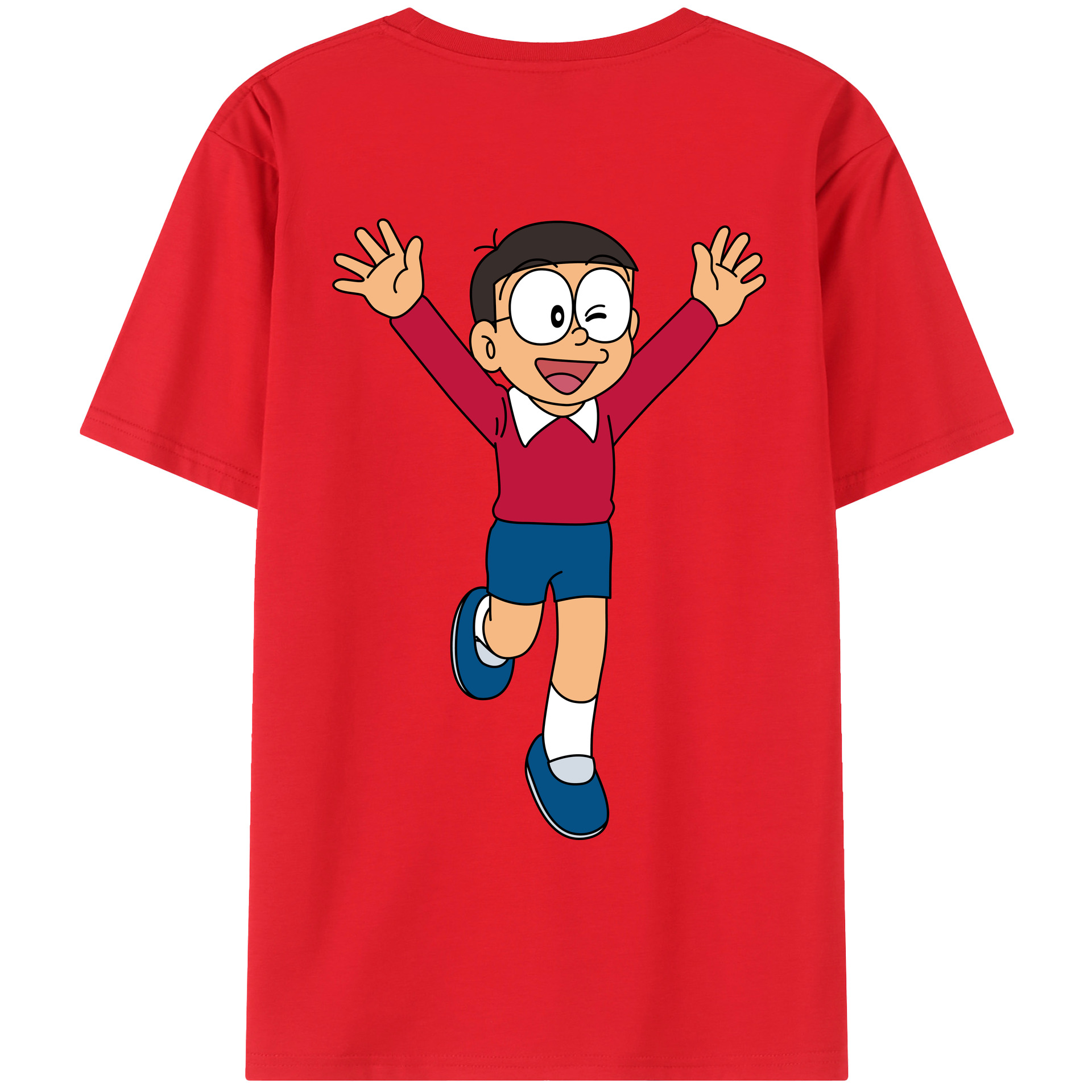 （画像用） ドラえもん 野比 のび太 Doraemon Nobita Nobi 綿100％ メンズ半袖Tシャツ（バックプリント） 通気性