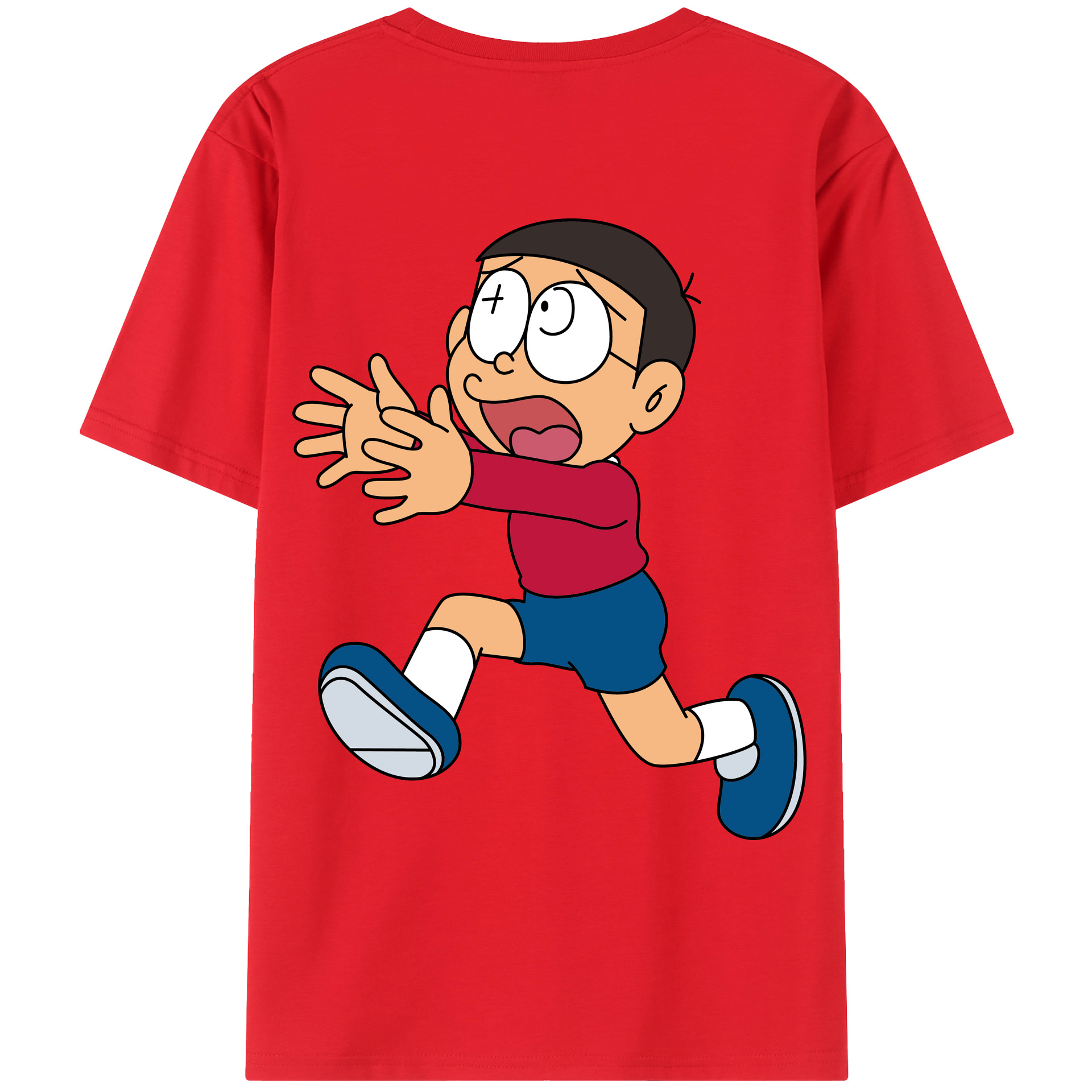 （画像用） ドラえもん 野比 のび太 Doraemon Nobita Nobi 綿100％ メンズ半袖Tシャツ（バックプリント） 通気性