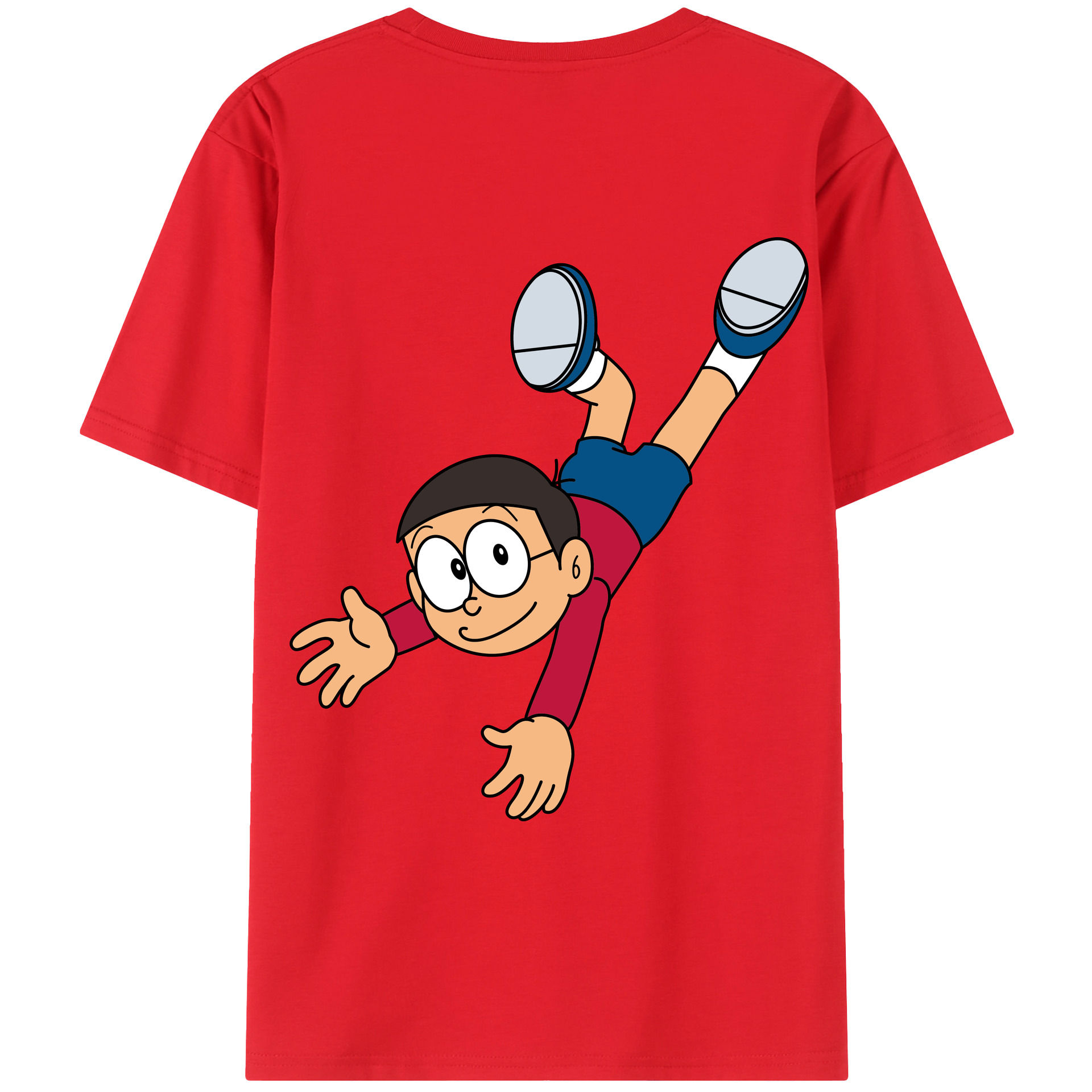 （画像用） ドラえもん 野比 のび太 Doraemon Nobita Nobi 綿100％ メンズ半袖Tシャツ（バックプリント） 通気性