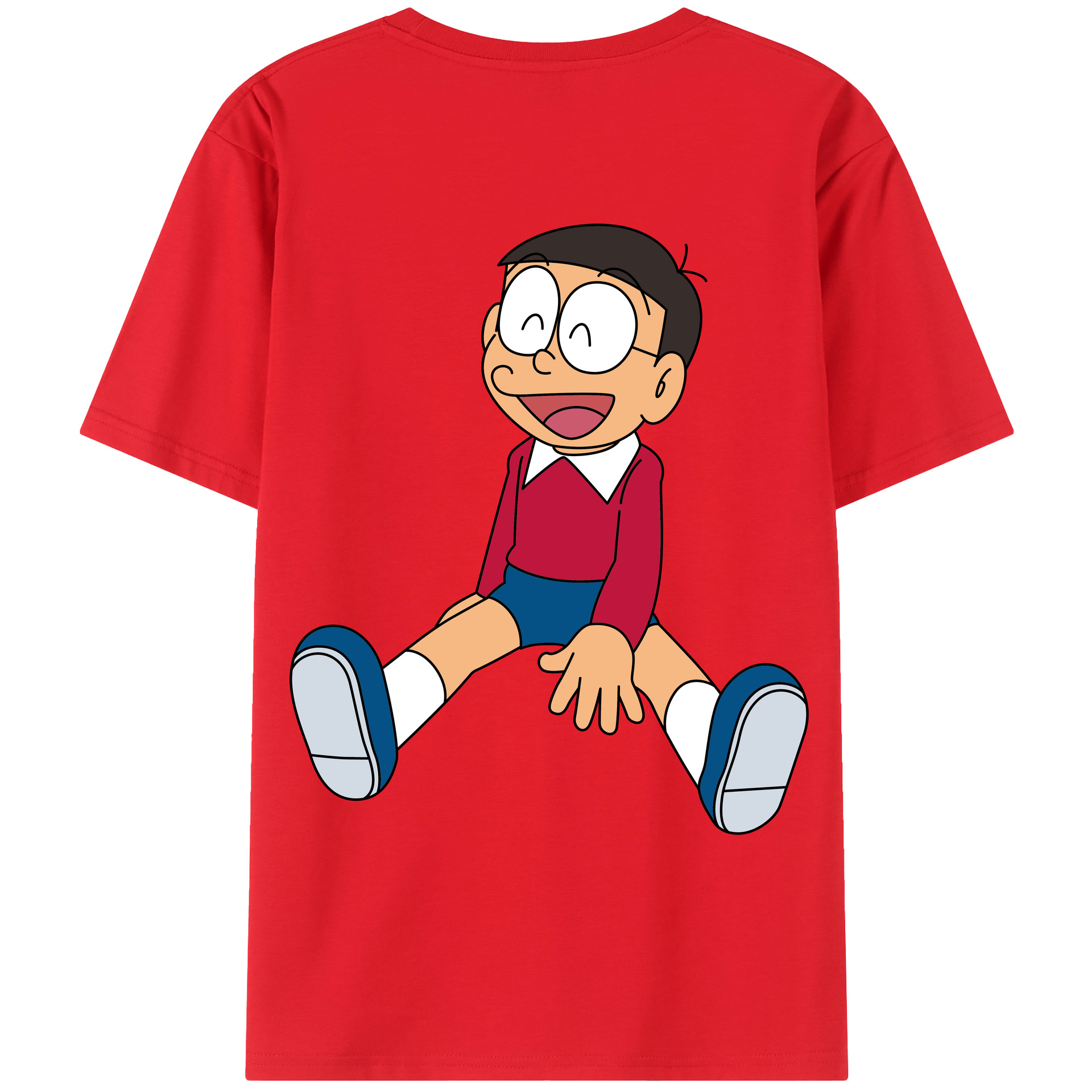 （画像用） ドラえもん 野比 のび太 Doraemon Nobita Nobi 綿100％ メンズ半袖Tシャツ（バックプリント） 通気性