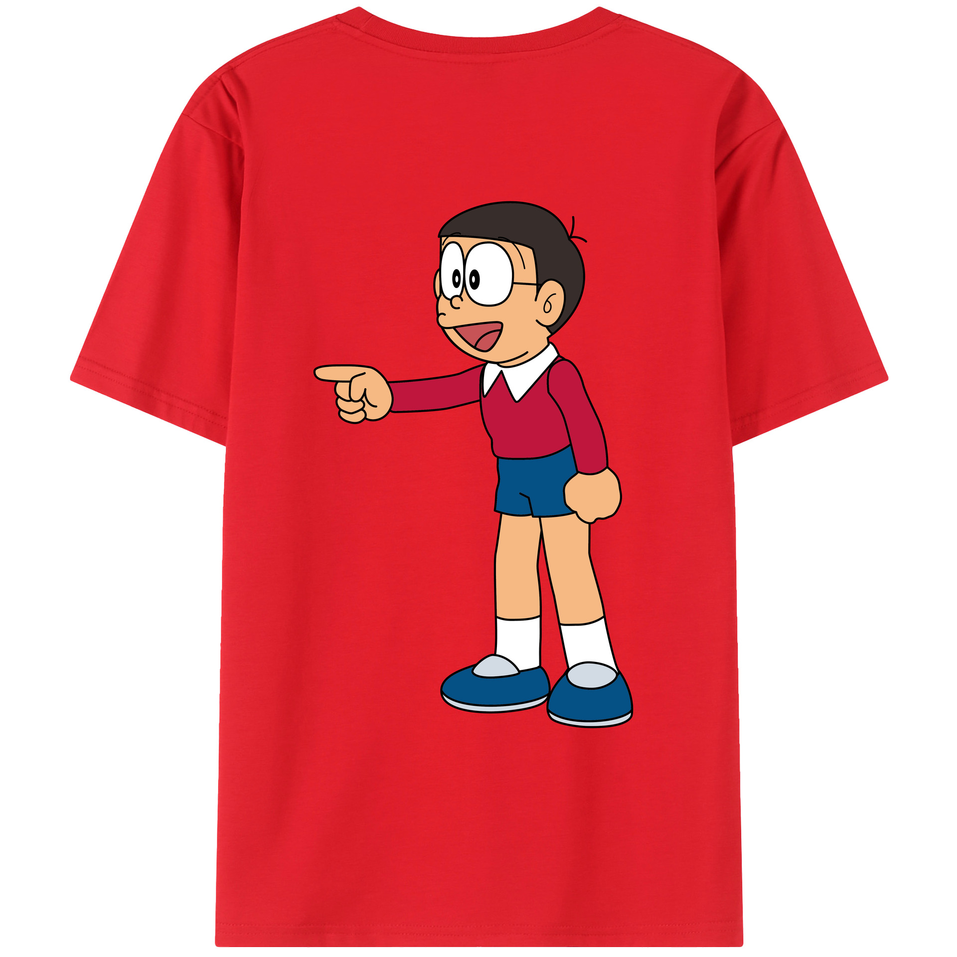 （画像用） ドラえもん 野比 のび太 Doraemon Nobita Nobi 綿100％ メンズ半袖Tシャツ（バックプリント） 通気性