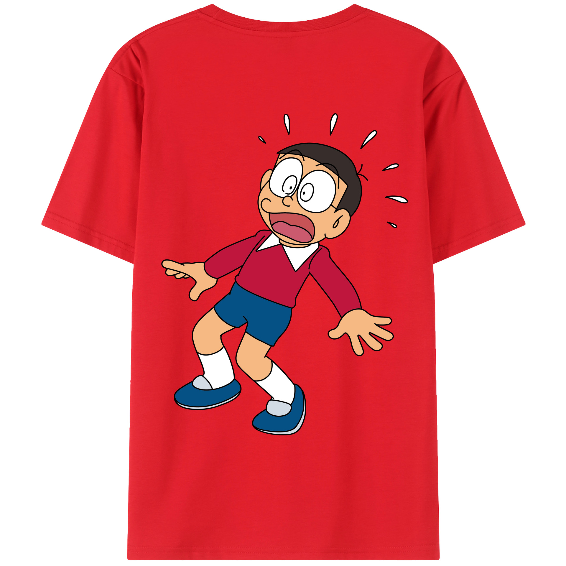 （画像用） ドラえもん 野比 のび太 Doraemon Nobita Nobi 綿100％ メンズ半袖Tシャツ（バックプリント） 通気性