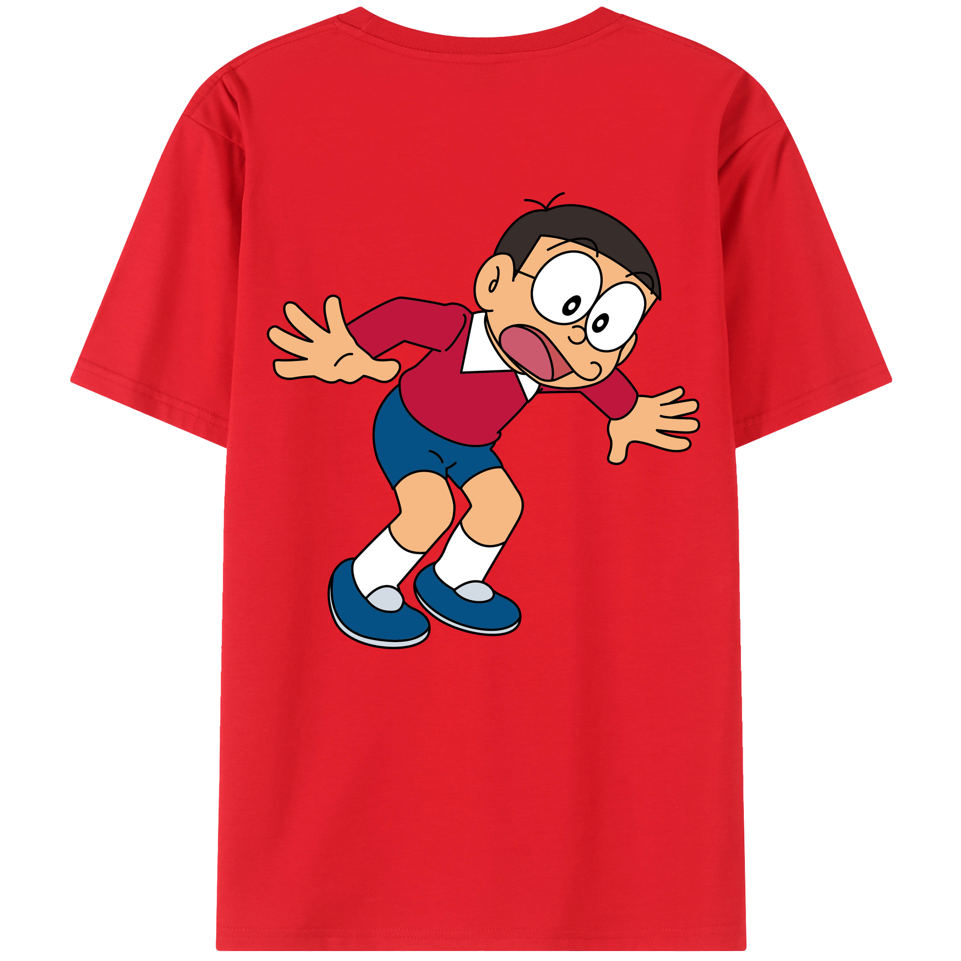 （画像用） ドラえもん 野比 のび太 Doraemon Nobita Nobi 綿100％ メンズ半袖Tシャツ（バックプリント） 通気性
