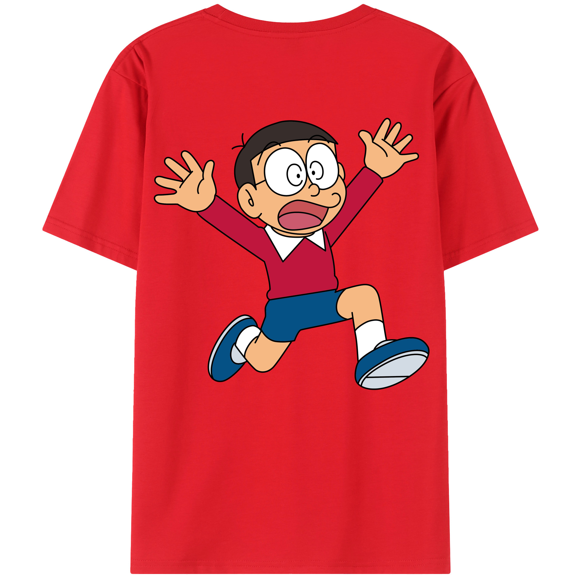 （画像用） ドラえもん 野比 のび太 Doraemon Nobita Nobi 綿100％ メンズ半袖Tシャツ（バックプリント） 通気性
