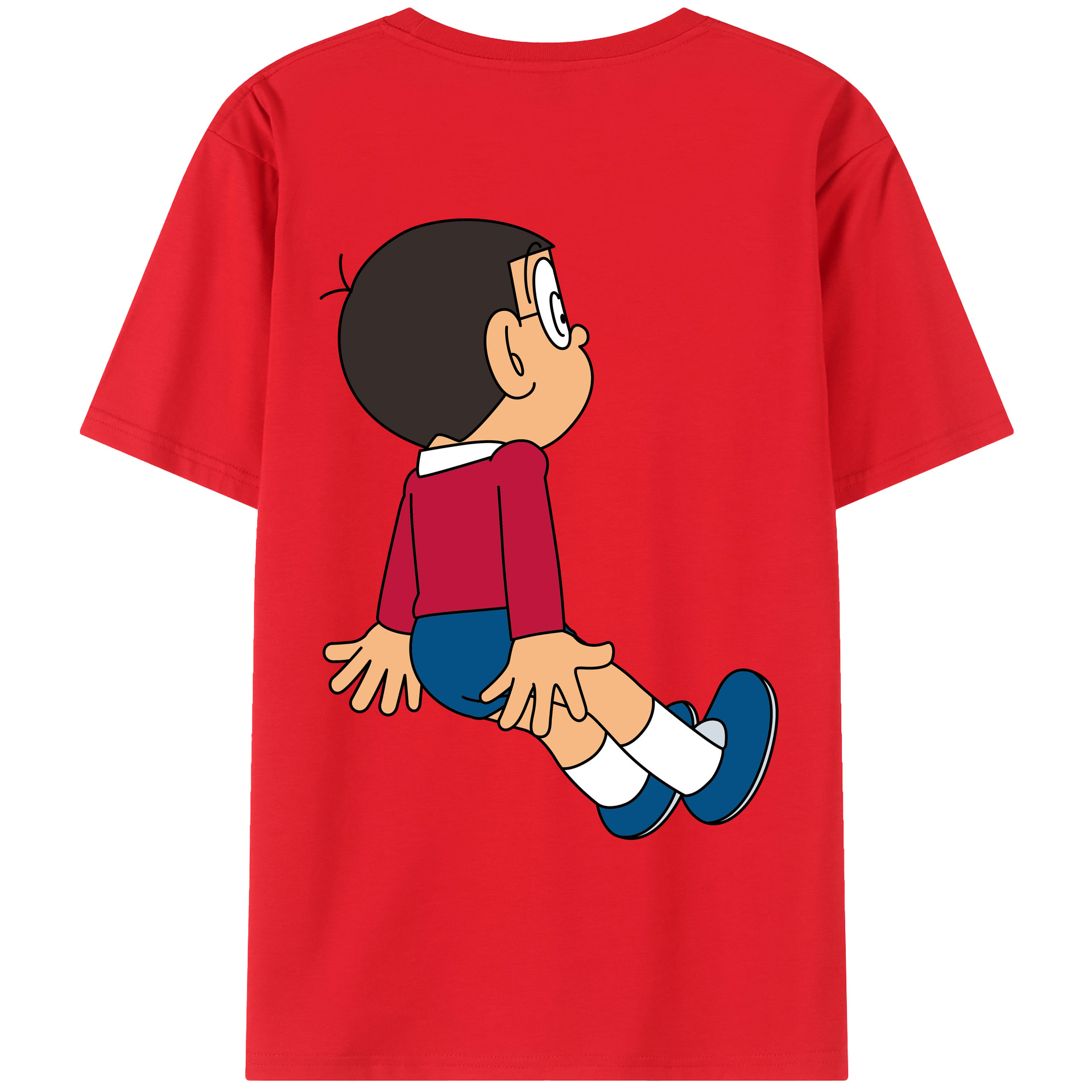 （画像用） ドラえもん 野比 のび太 Doraemon Nobita Nobi 綿100％ メンズ半袖Tシャツ（バックプリント） 通気性