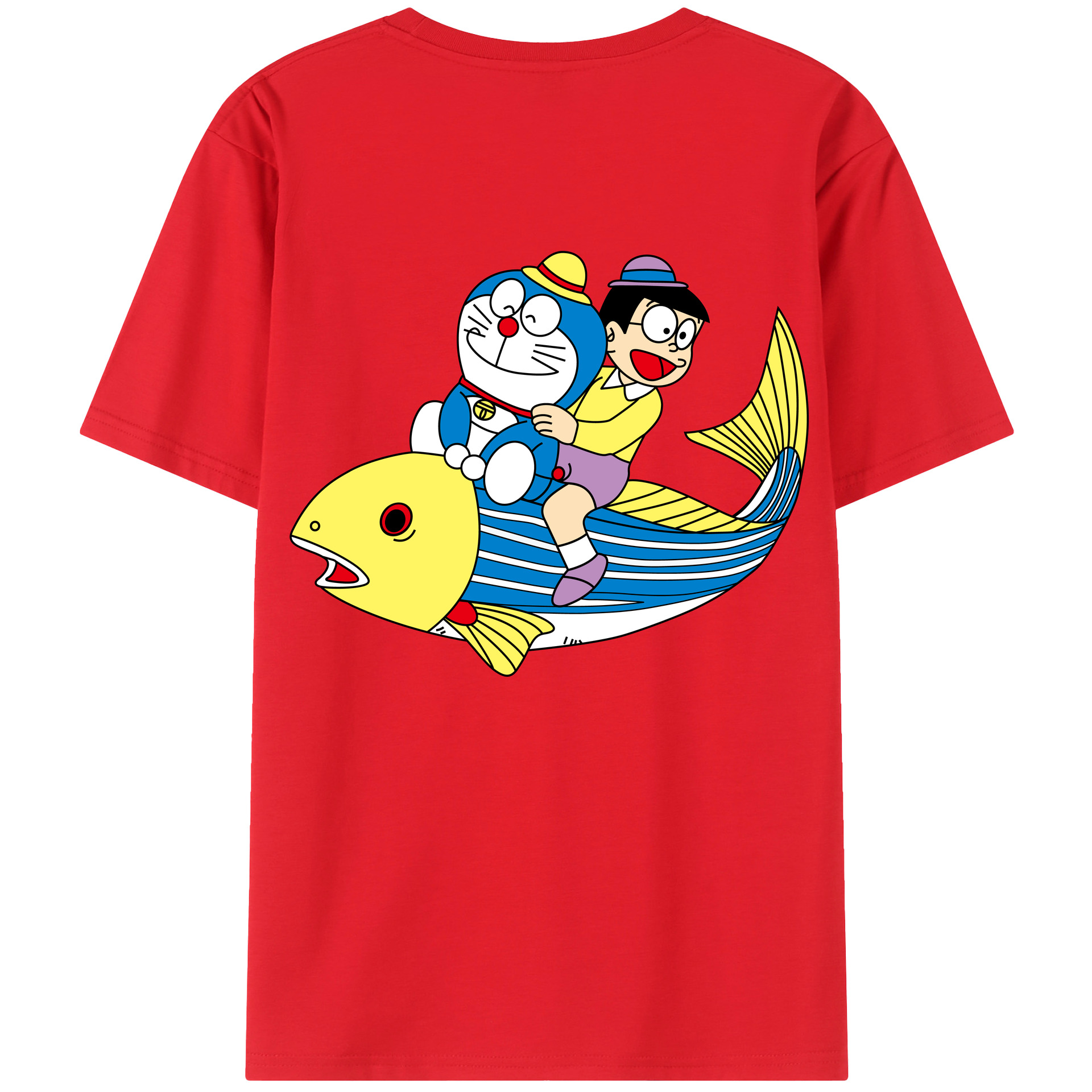 （画像用） ドラえもん 野比 のび太 Doraemon Nobita Nobi 綿100％ メンズ半袖Tシャツ（バックプリント） 通気性