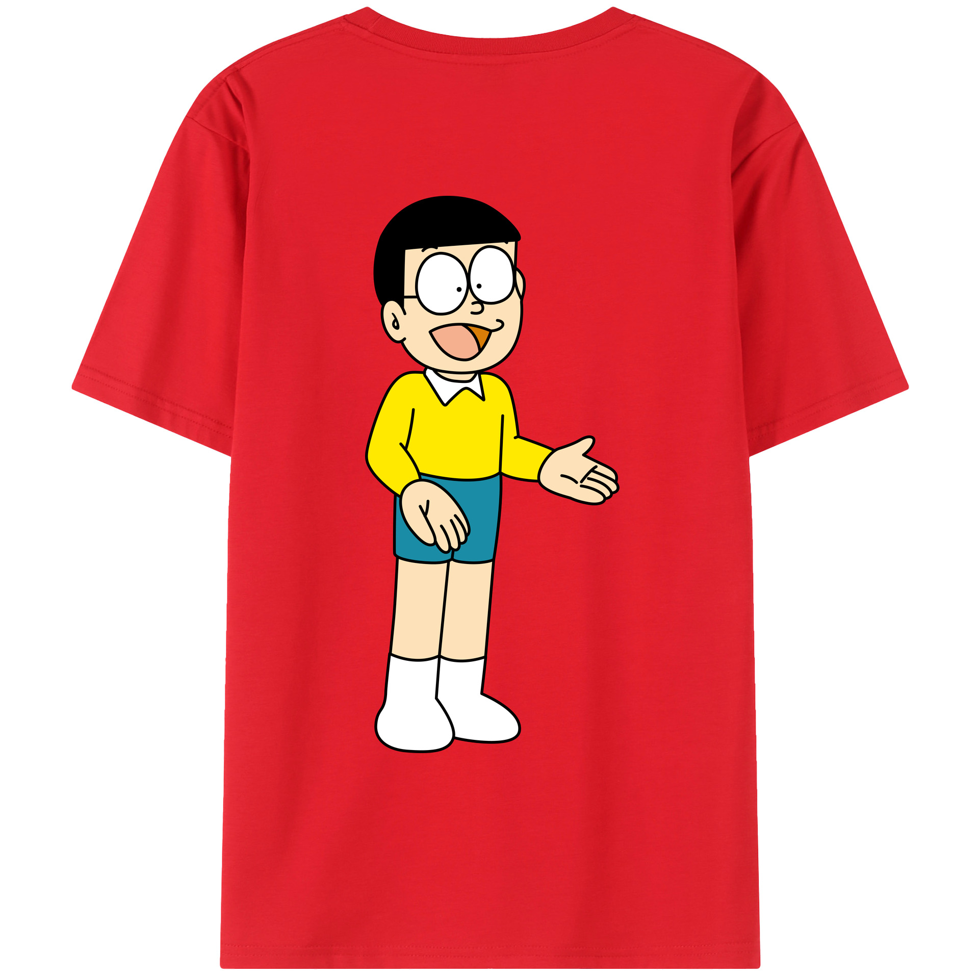 （画像用） ドラえもん 野比 のび太 Doraemon Nobita Nobi 綿100％ メンズ半袖Tシャツ（バックプリント） 通気性