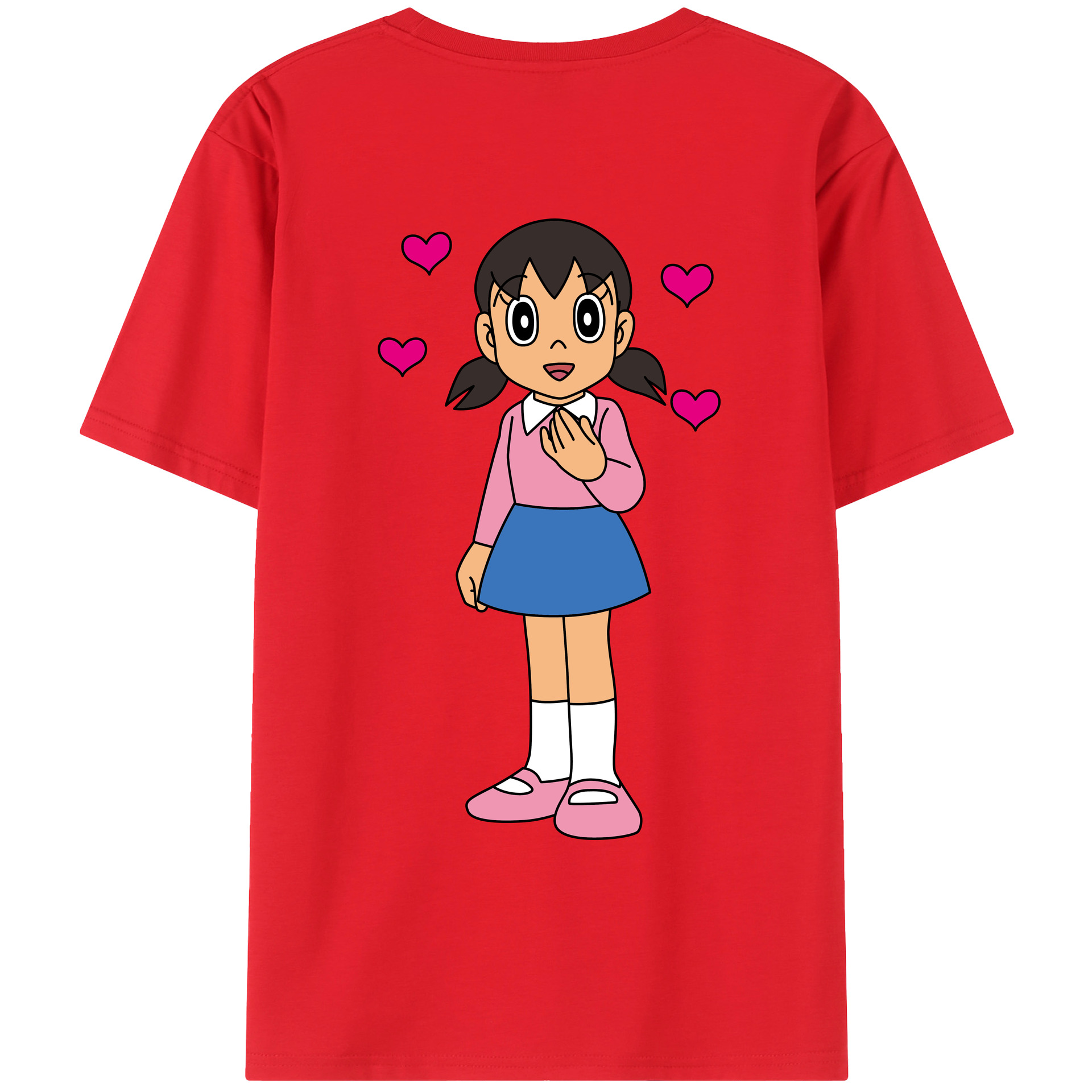 （画像用） ドラえもん みなもと しずか Doraemon Shizuka Minamoto 綿100％ メンズ半袖Tシャツ（バックプリント） 通気性