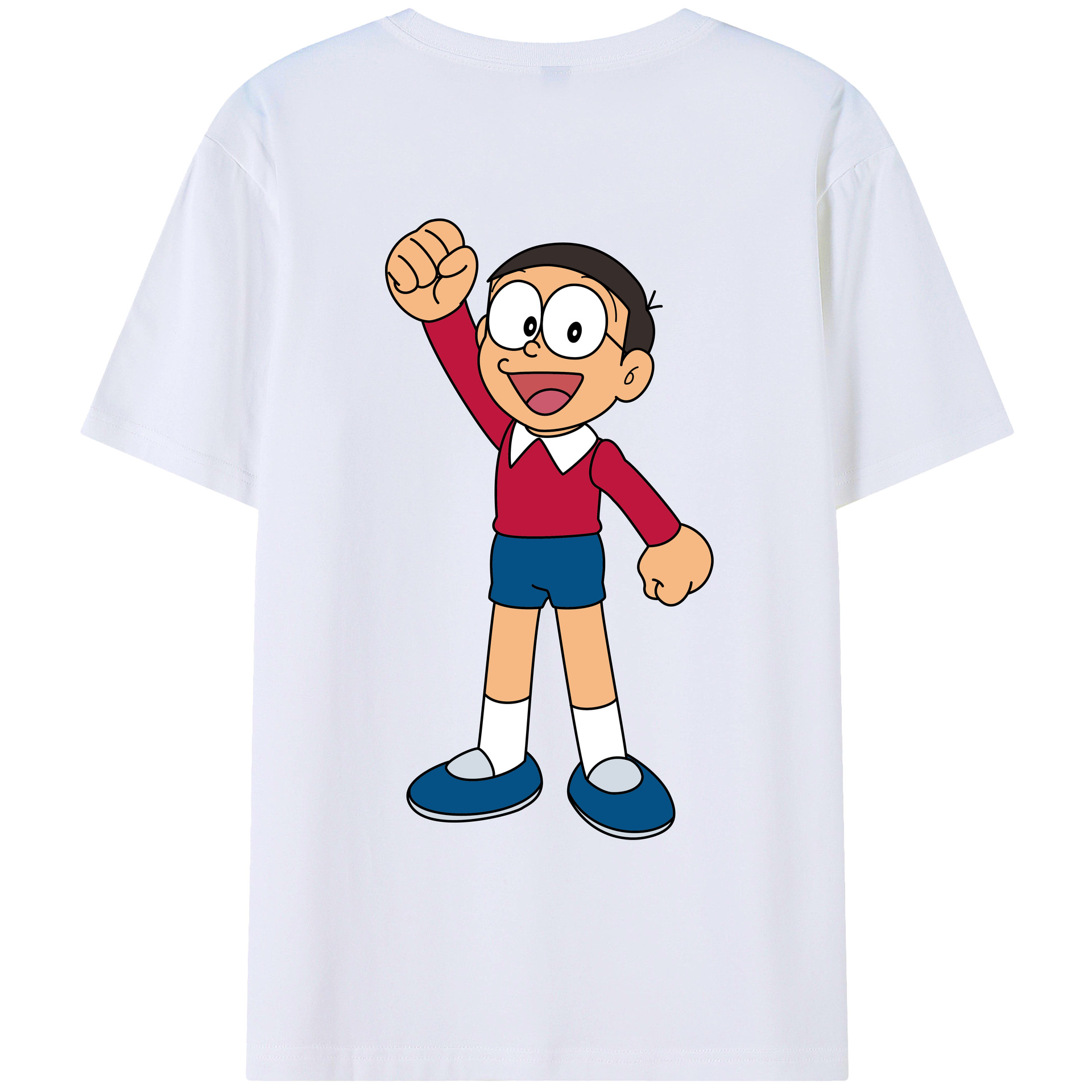 （画像用） ドラえもん 野比 のび太 Doraemon Nobita Nobi 綿100％ メンズ半袖Tシャツ（バックプリント） 通気性