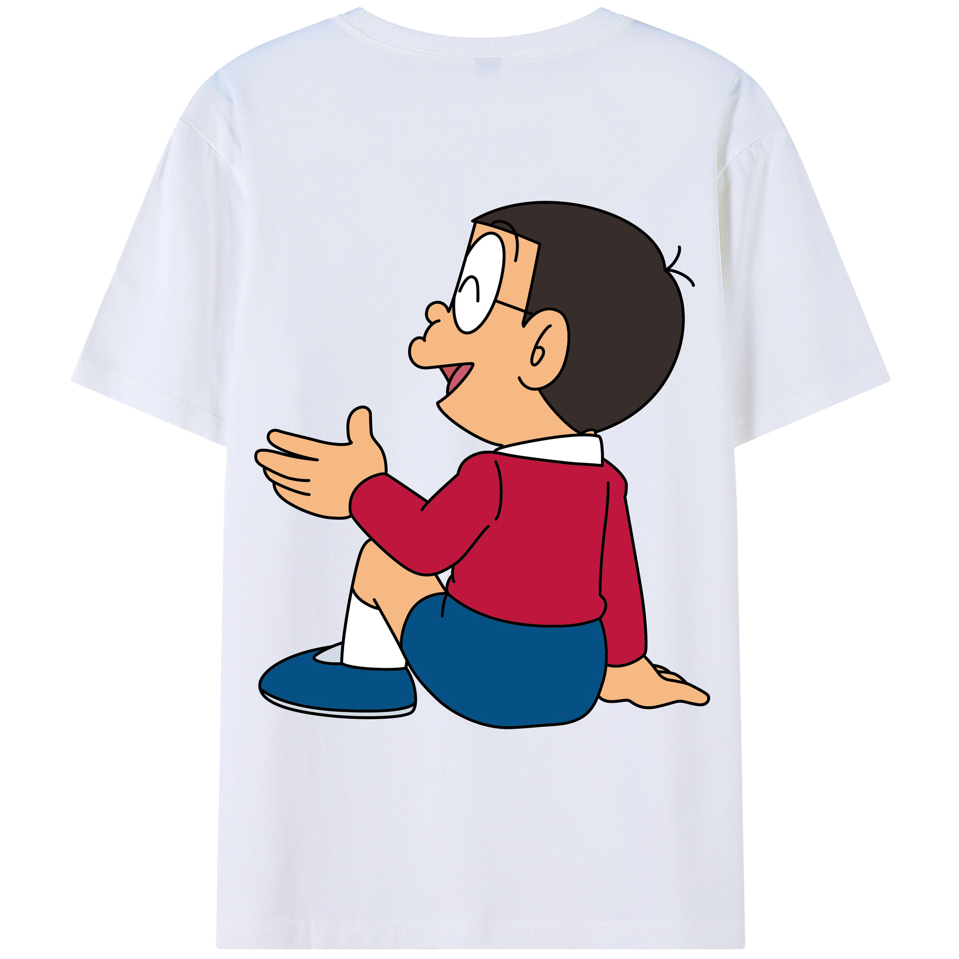 （画像用） ドラえもん 野比 のび太 Doraemon Nobita Nobi 綿100％ メンズ半袖Tシャツ（バックプリント） 通気性