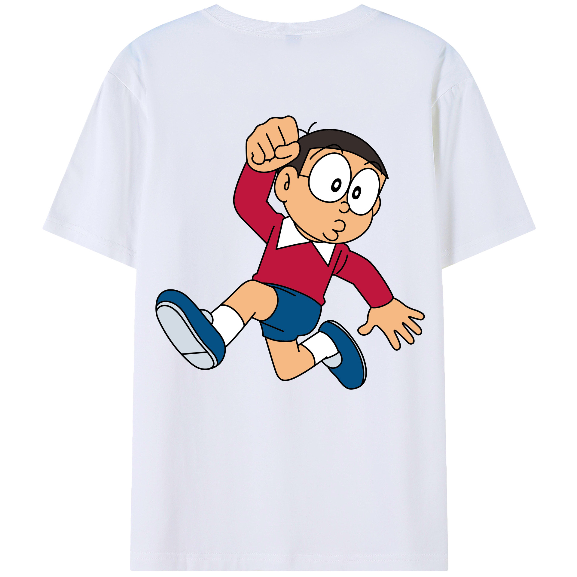 （画像用） ドラえもん 野比 のび太 Doraemon Nobita Nobi 綿100％ メンズ半袖Tシャツ（バックプリント） 通気性