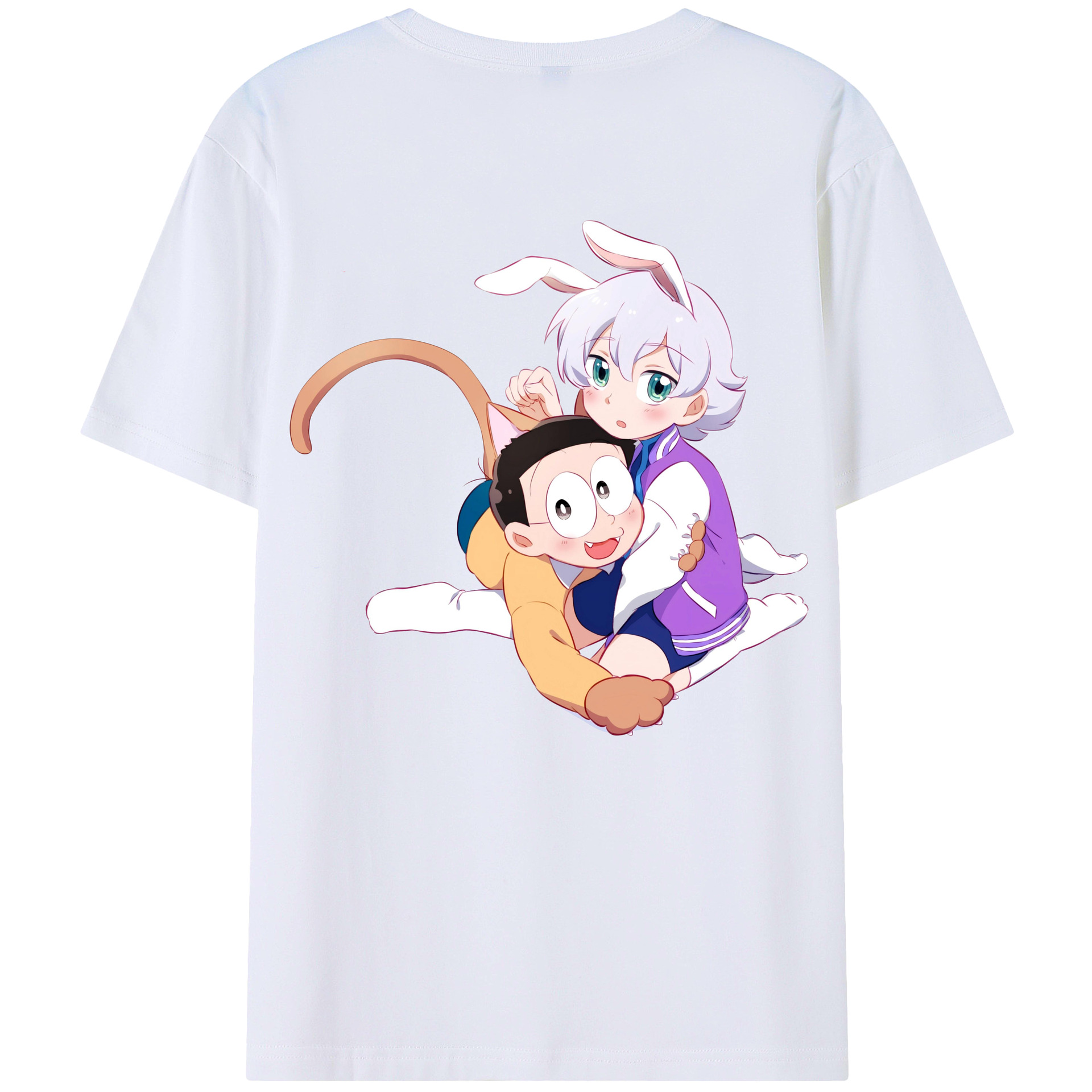 （画像用） ドラえもん 野比 のび太 Doraemon Nobita Nobi 綿100％ メンズ半袖Tシャツ（バックプリント） 通気性