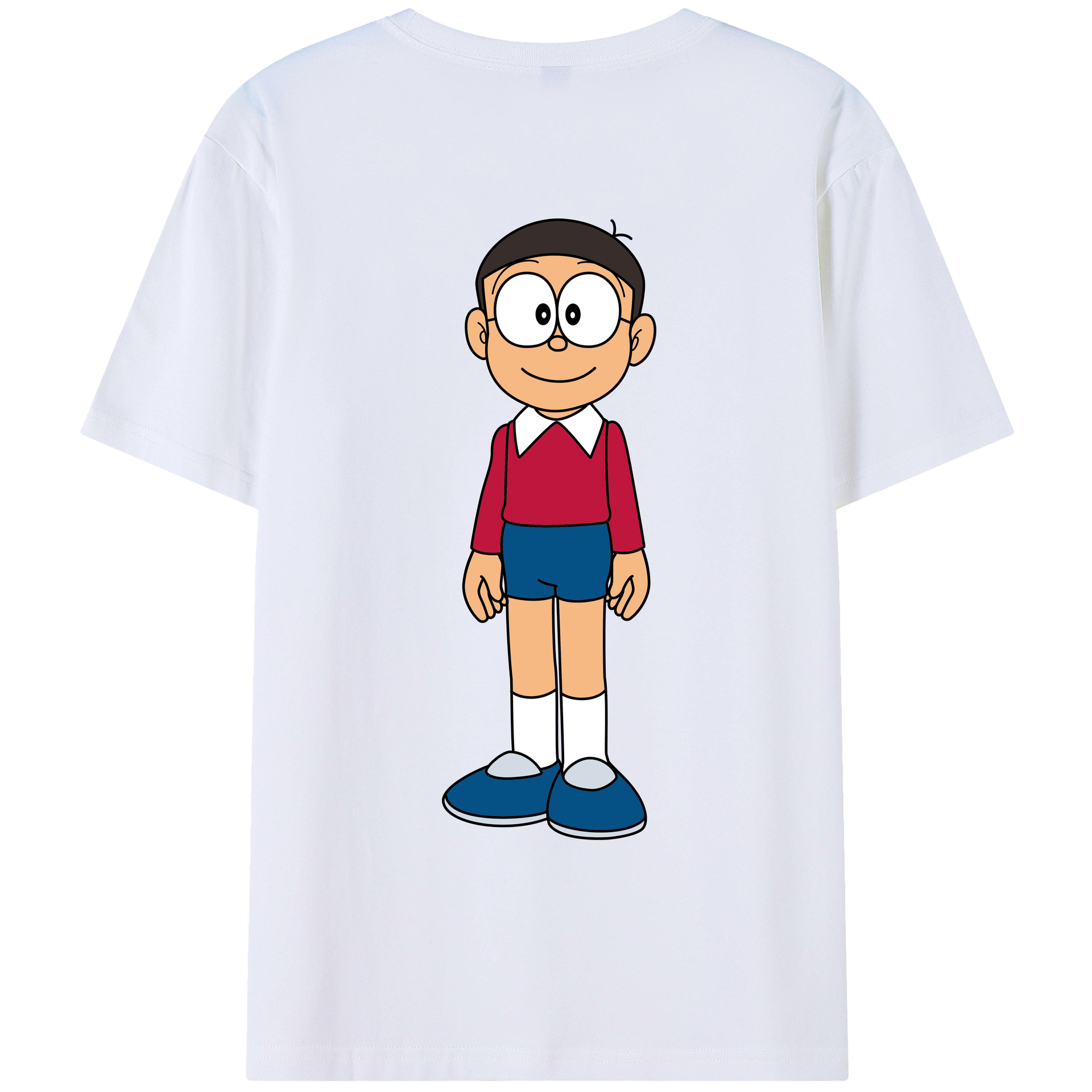 （画像用） ドラえもん 野比 のび太 Doraemon Nobita Nobi 綿100％ メンズ半袖Tシャツ（バックプリント） 通気性