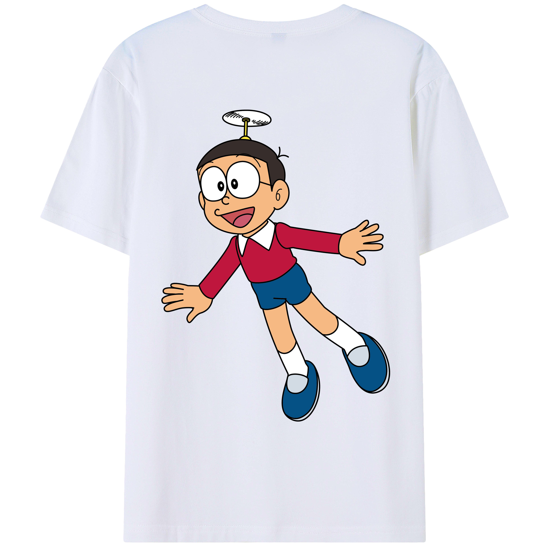 （画像用） ドラえもん 野比 のび太 Doraemon Nobita Nobi 綿100％ メンズ半袖Tシャツ（バックプリント） 通気性