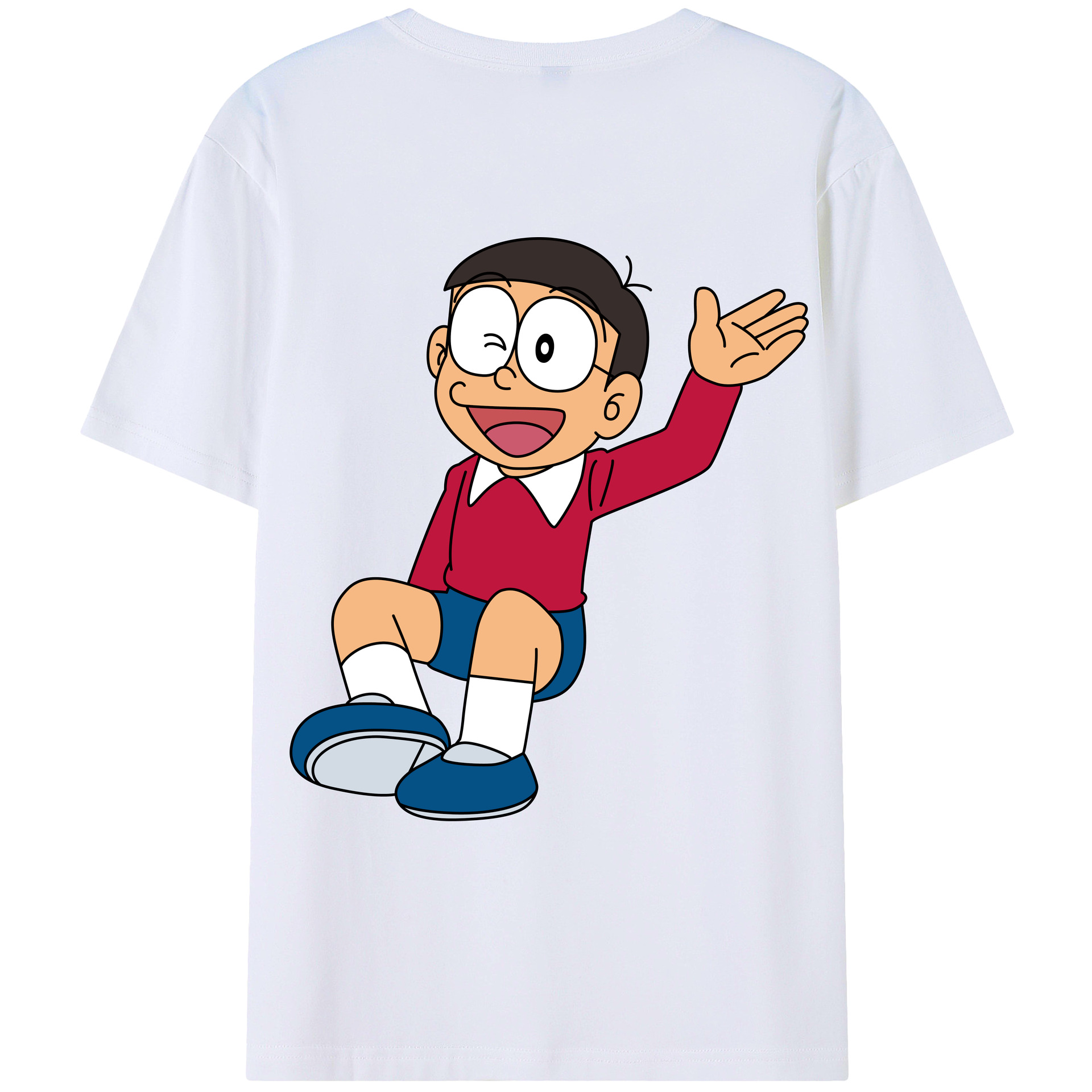 （画像用） ドラえもん 野比 のび太 Doraemon Nobita Nobi 綿100％ メンズ半袖Tシャツ（バックプリント） 通気性