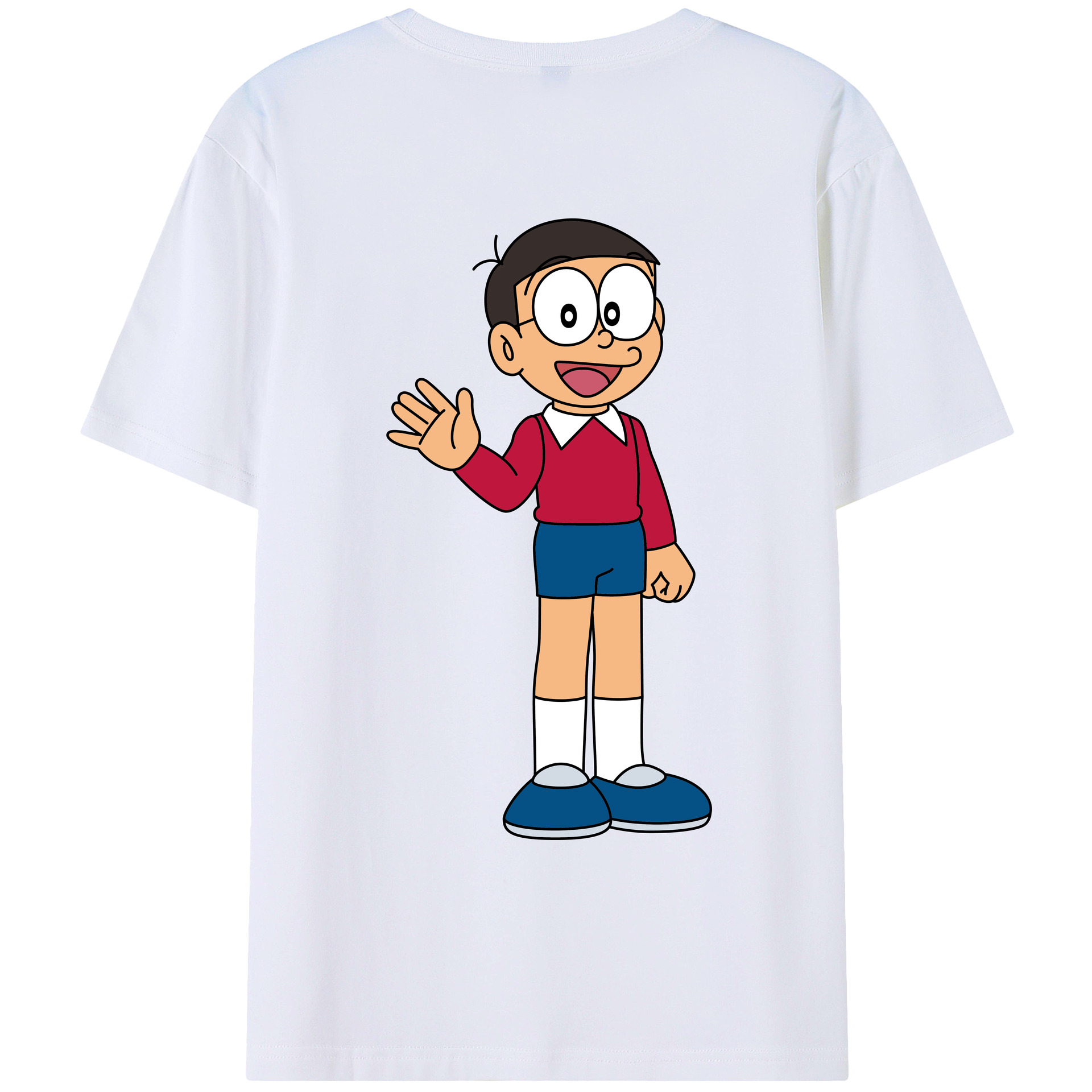 （画像用） ドラえもん 野比 のび太 Doraemon Nobita Nobi 綿100％ メンズ半袖Tシャツ（バックプリント） 通気性