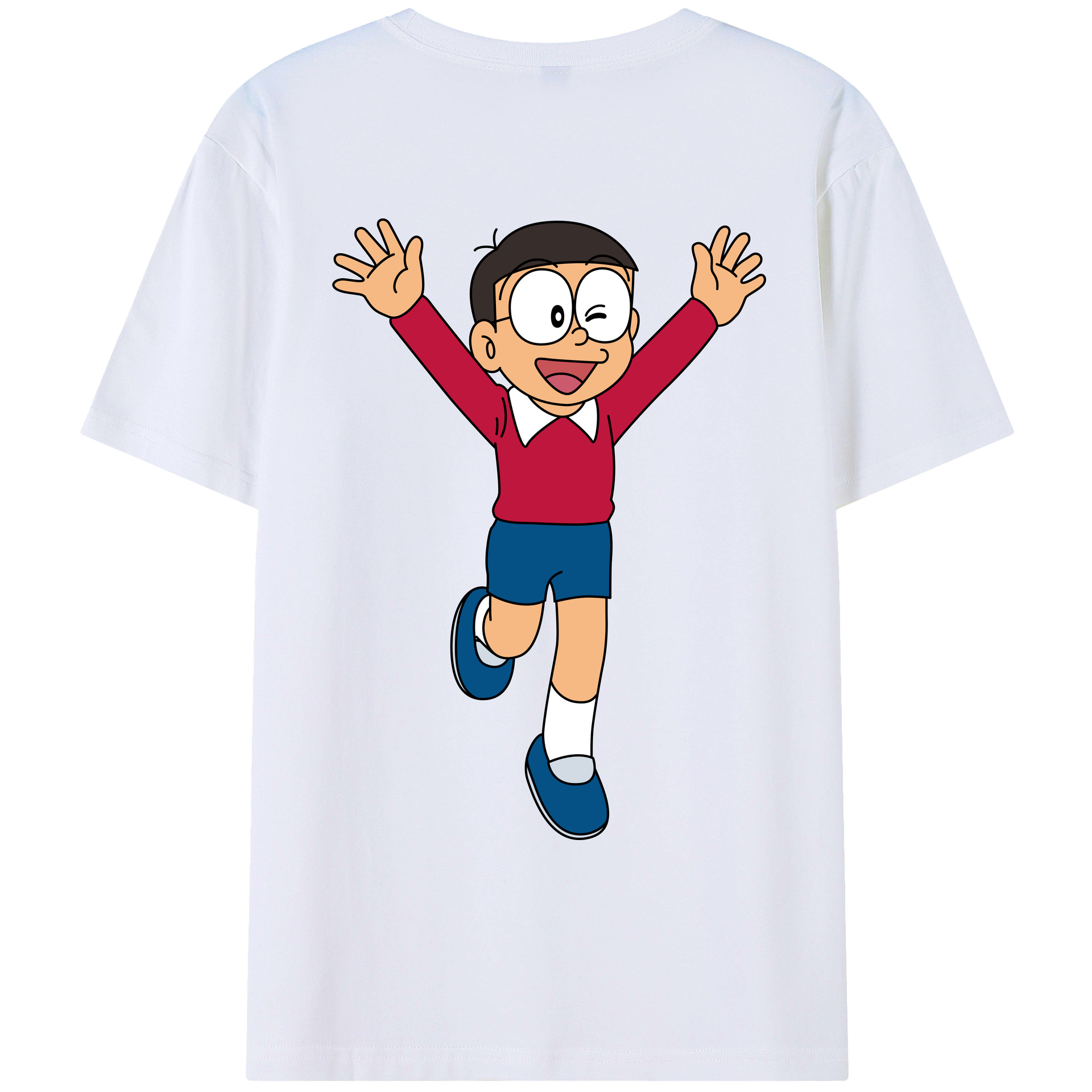 （画像用） ドラえもん 野比 のび太 Doraemon Nobita Nobi 綿100％ メンズ半袖Tシャツ（バックプリント） 通気性
