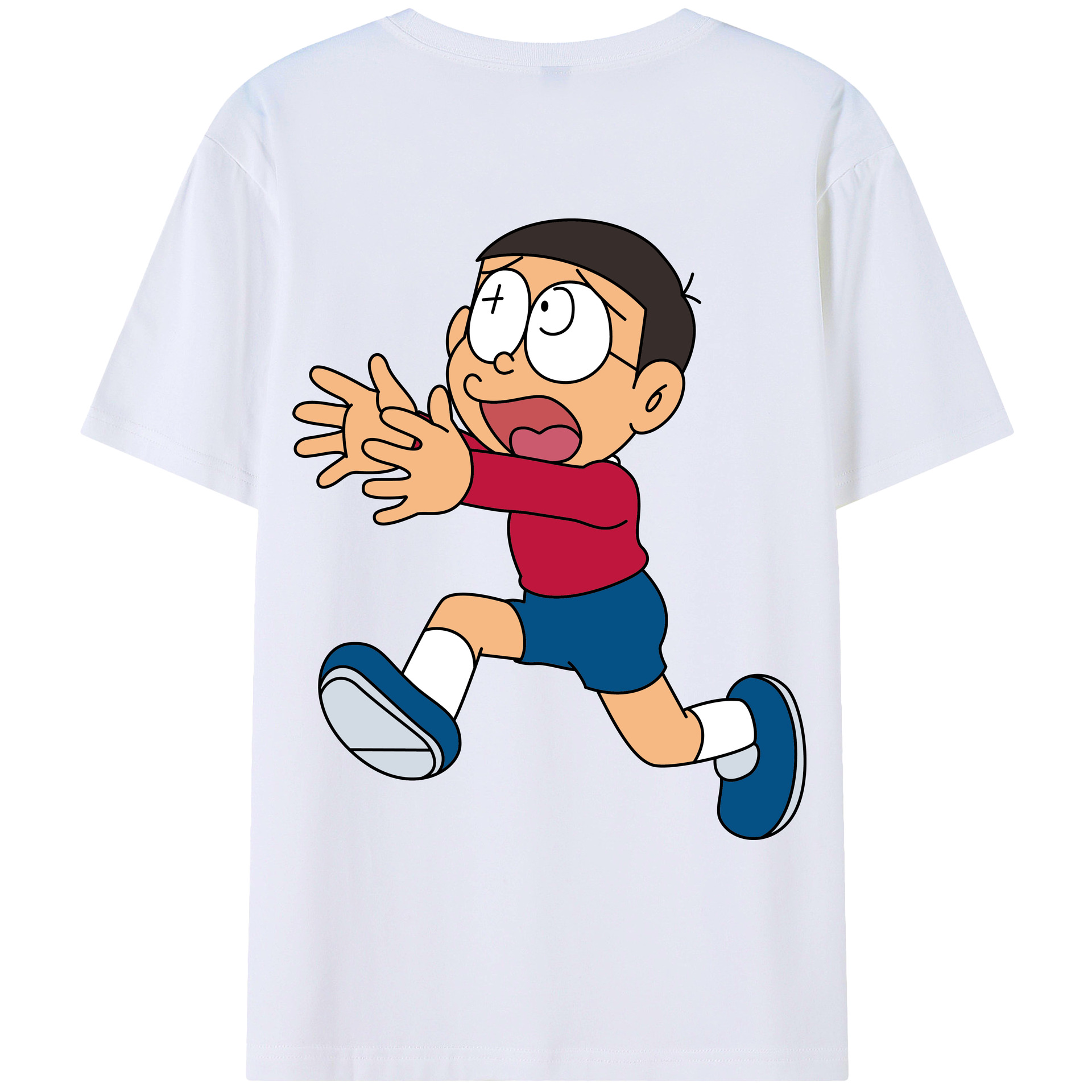 （画像用） ドラえもん 野比 のび太 Doraemon Nobita Nobi 綿100％ メンズ半袖Tシャツ（バックプリント） 通気性