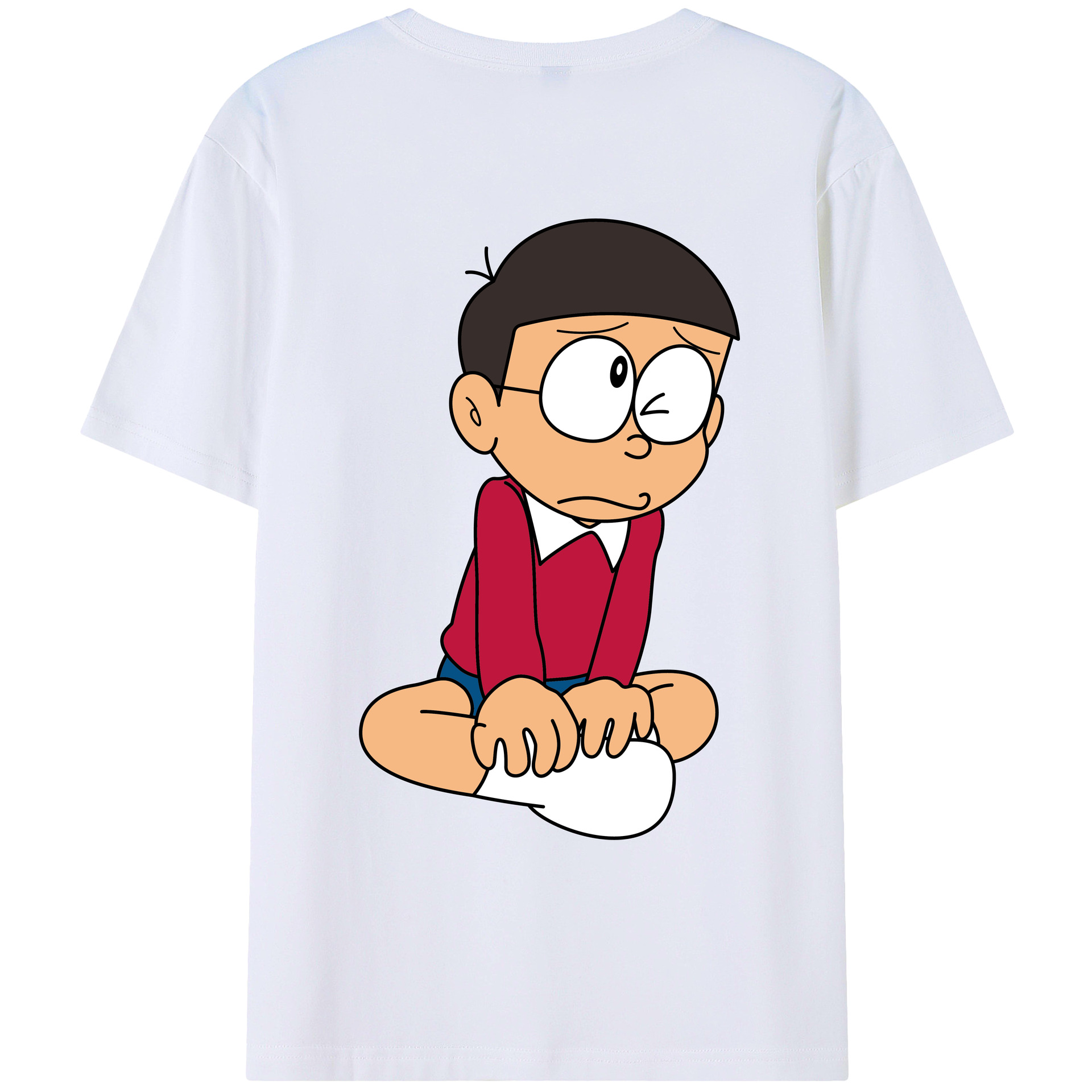 （画像用） ドラえもん 野比 のび太 Doraemon Nobita Nobi 綿100％ メンズ半袖Tシャツ（バックプリント） 通気性