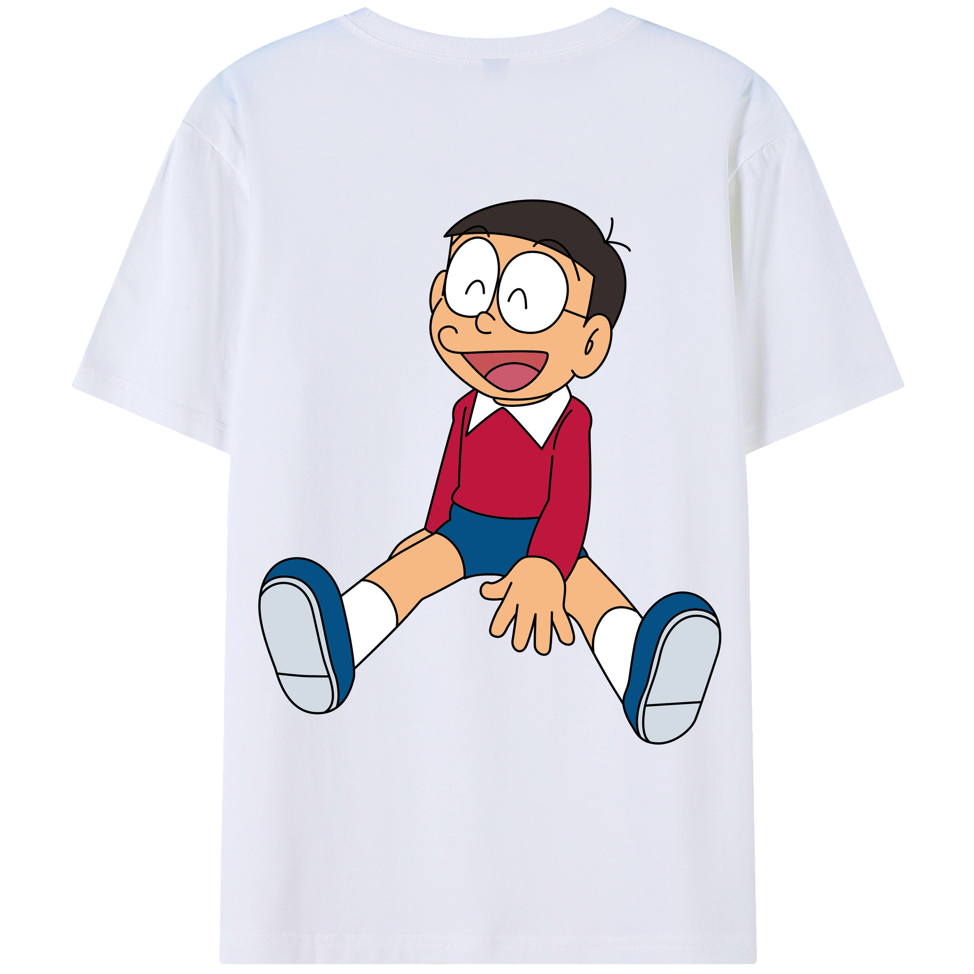 （画像用） ドラえもん 野比 のび太 Doraemon Nobita Nobi 綿100％ メンズ半袖Tシャツ（バックプリント） 通気性